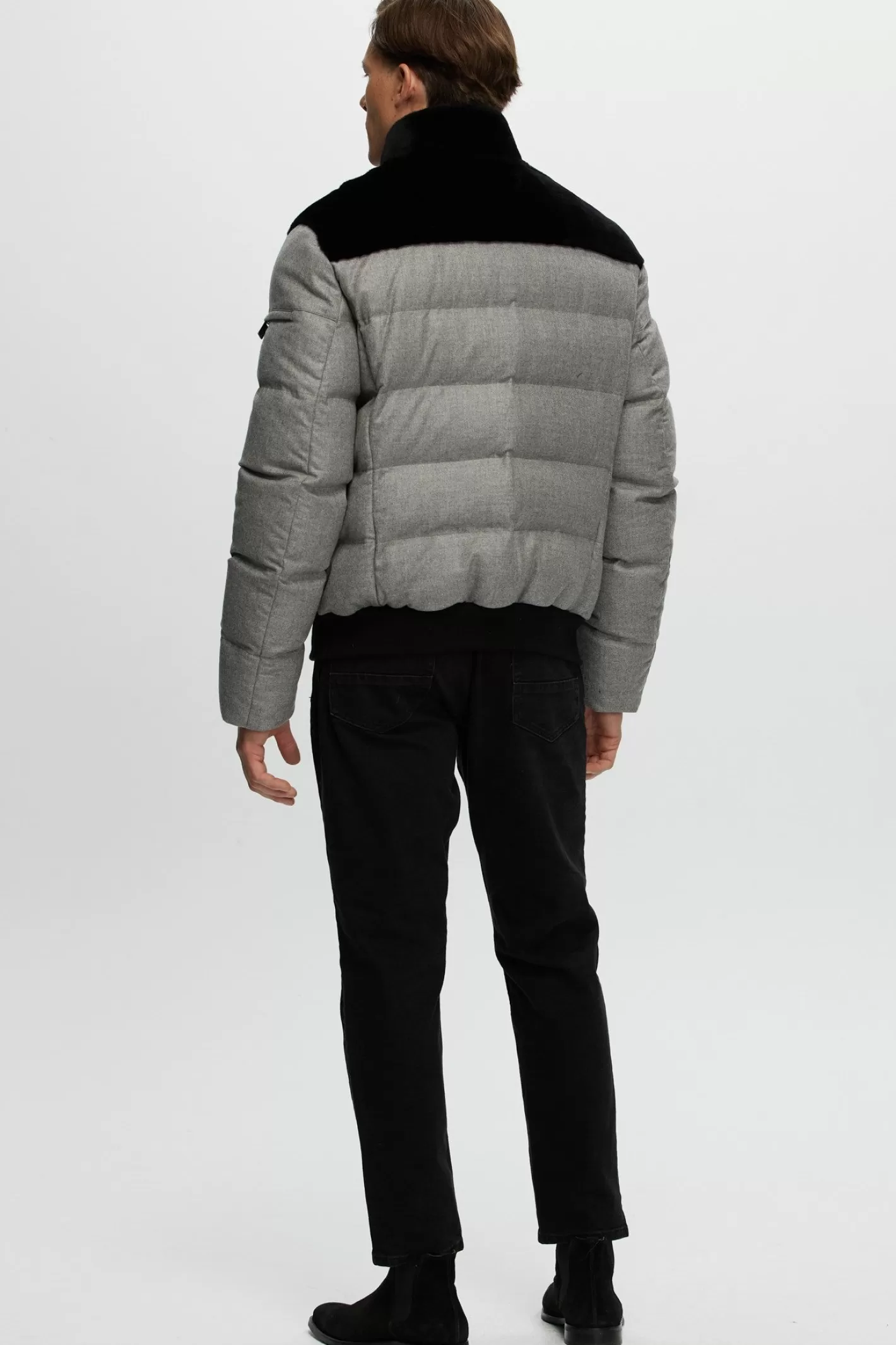 GORSKI Montreal Men's Merino Shearling Lamb Bomber Jacket With Loro Piana Cashmere & Wool Quilted Down Sleeves And Back