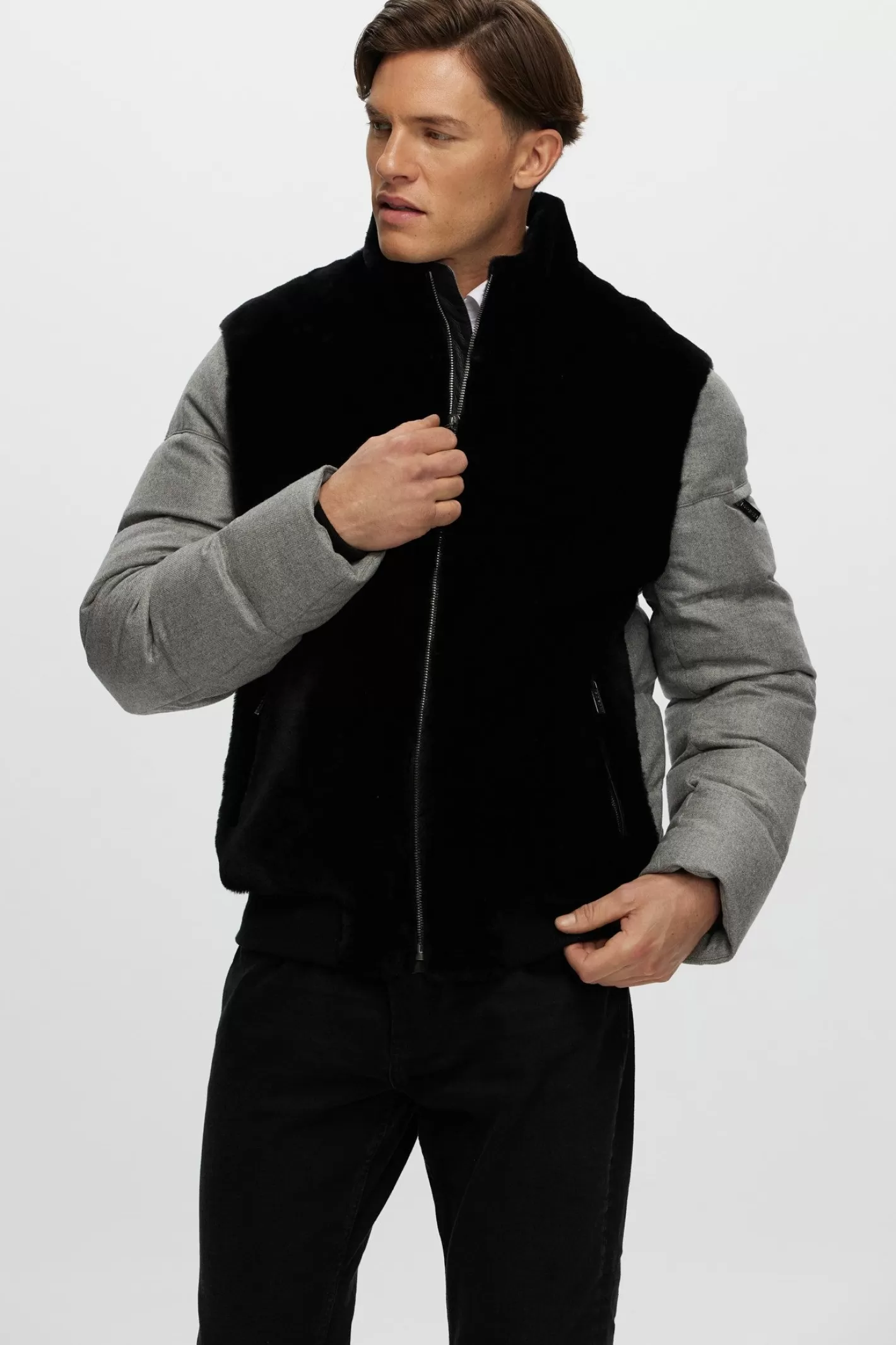 GORSKI Montreal Men's Merino Shearling Lamb Bomber Jacket With Loro Piana Cashmere & Wool Quilted Down Sleeves And Back