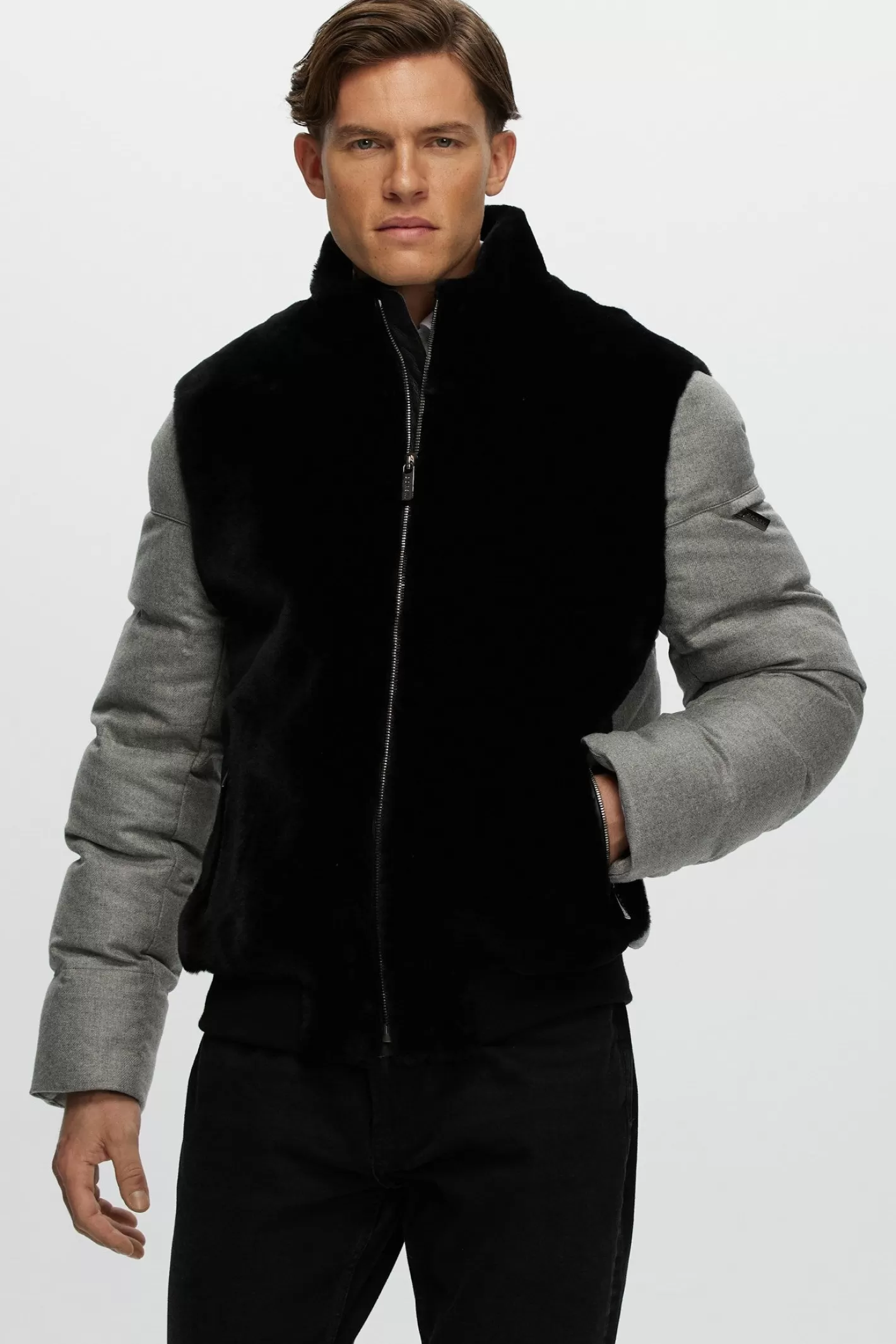 GORSKI Montreal Men's Merino Shearling Lamb Bomber Jacket With Loro Piana Cashmere & Wool Quilted Down Sleeves And Back