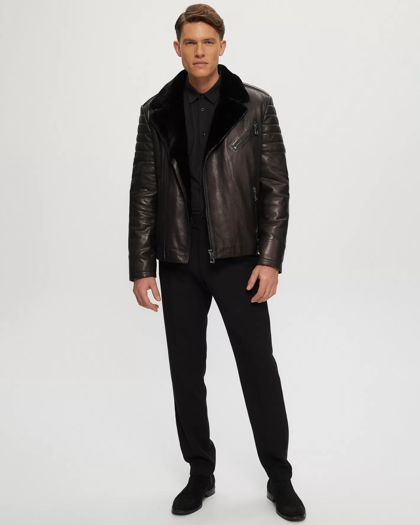 GORSKI Montreal MENS NAPPA MOTO JACKET WITH SHEARLING LAMB LINING