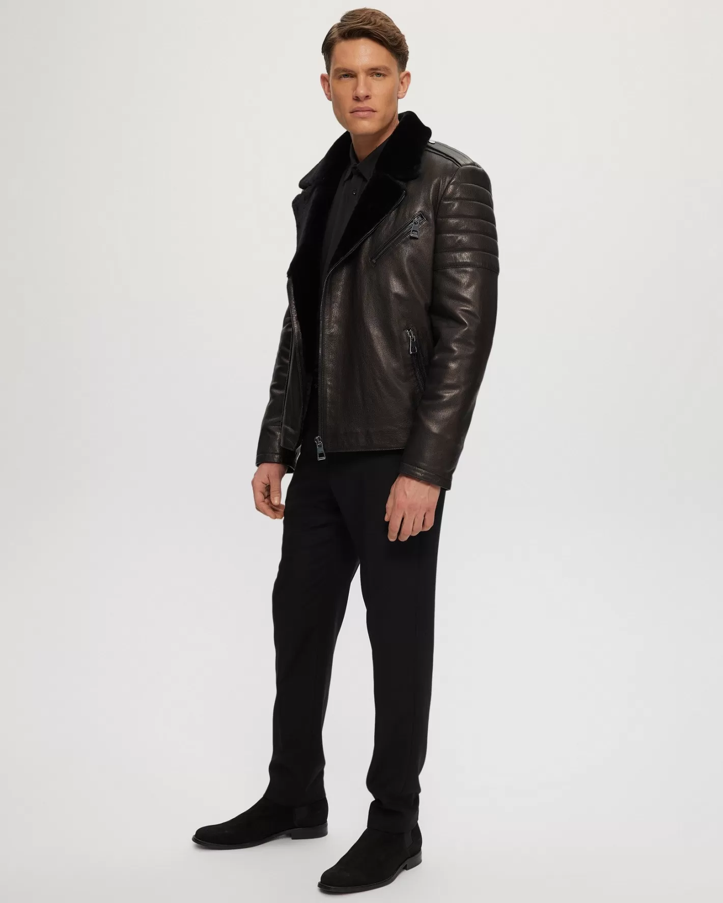 GORSKI Montreal MENS NAPPA MOTO JACKET WITH SHEARLING LAMB LINING