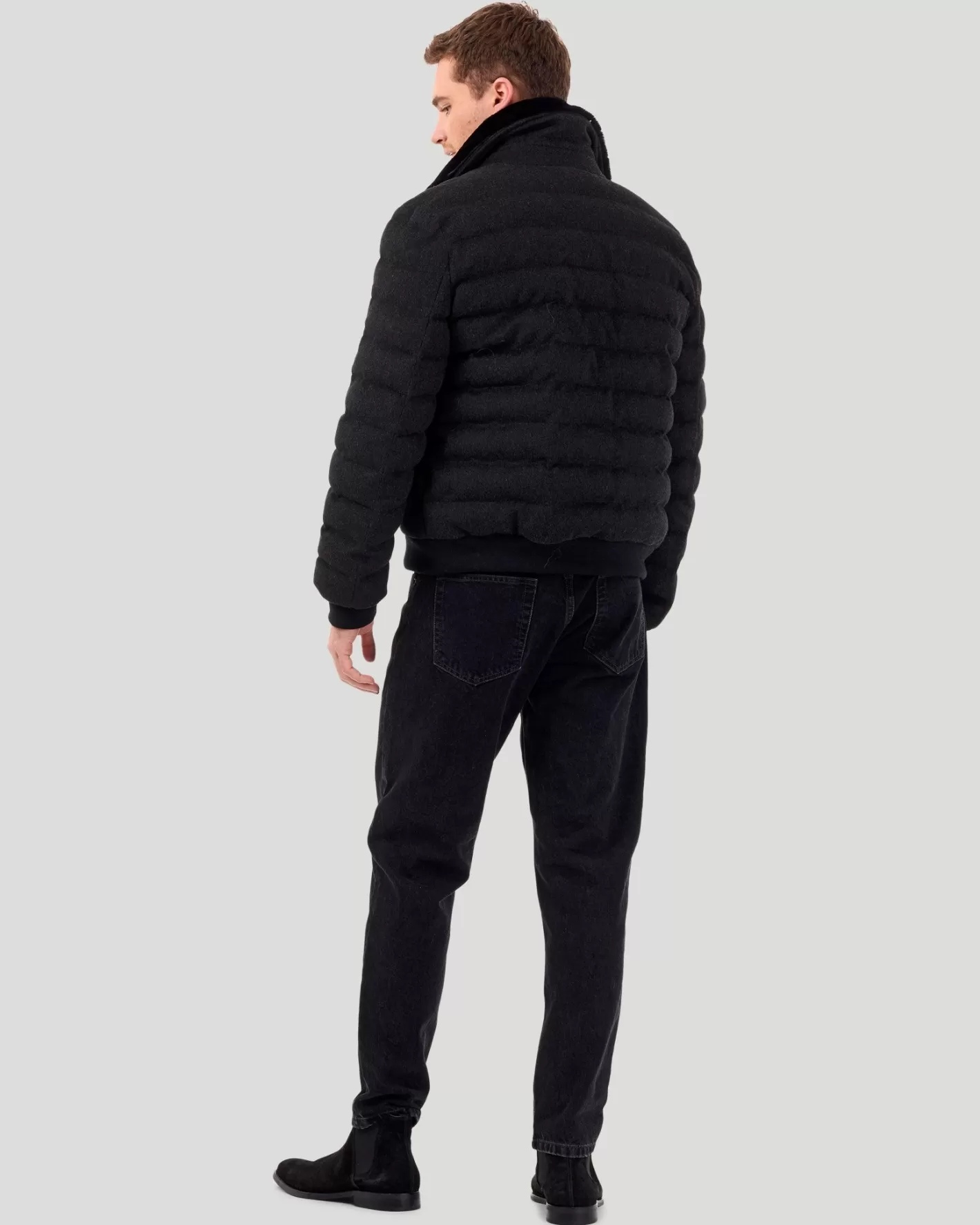 GORSKI Montreal Men's Quilted Wool Jacket With Detachable Select Shearling Lamb Collar