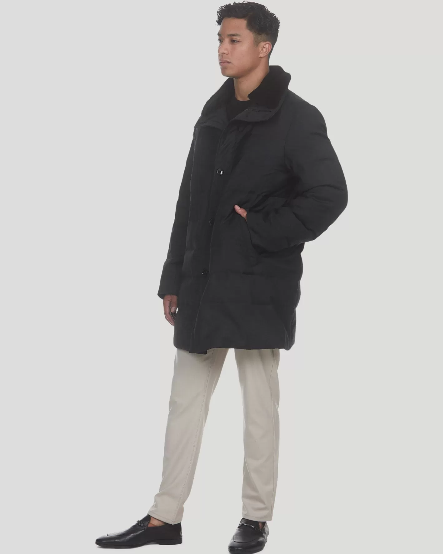 GORSKI Montreal Men's Quilted Wool Stroller With Detachable Select Shearling Lamb Collar