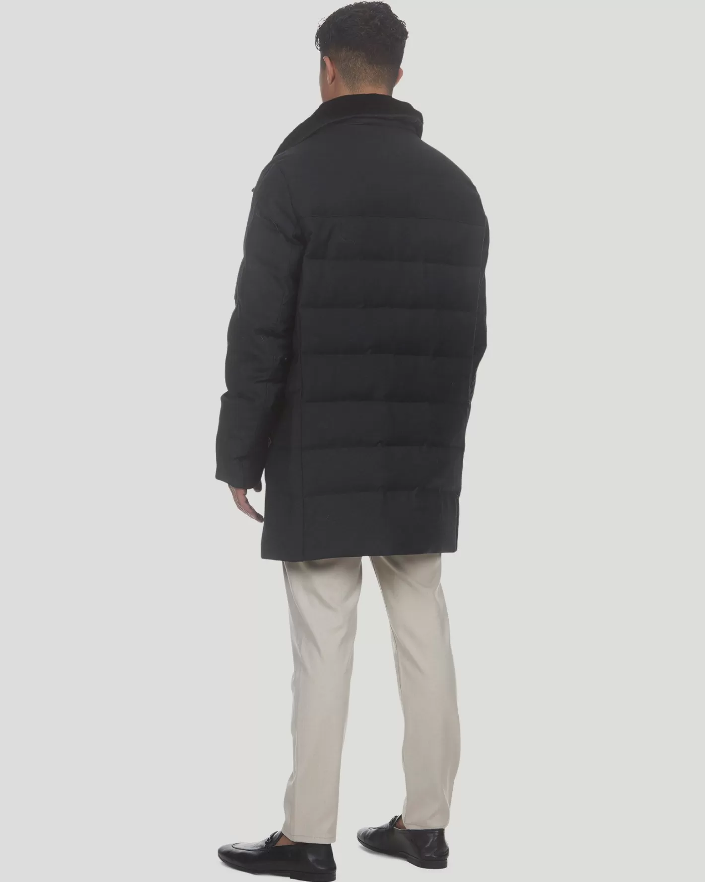 GORSKI Montreal Men's Quilted Wool Stroller With Detachable Select Shearling Lamb Collar