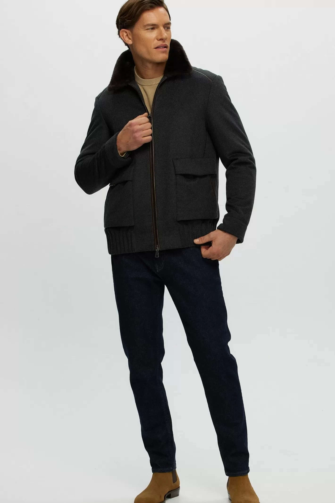 GORSKI Montreal Men's Select Fabric Jacket With Merino Shearling Lamb