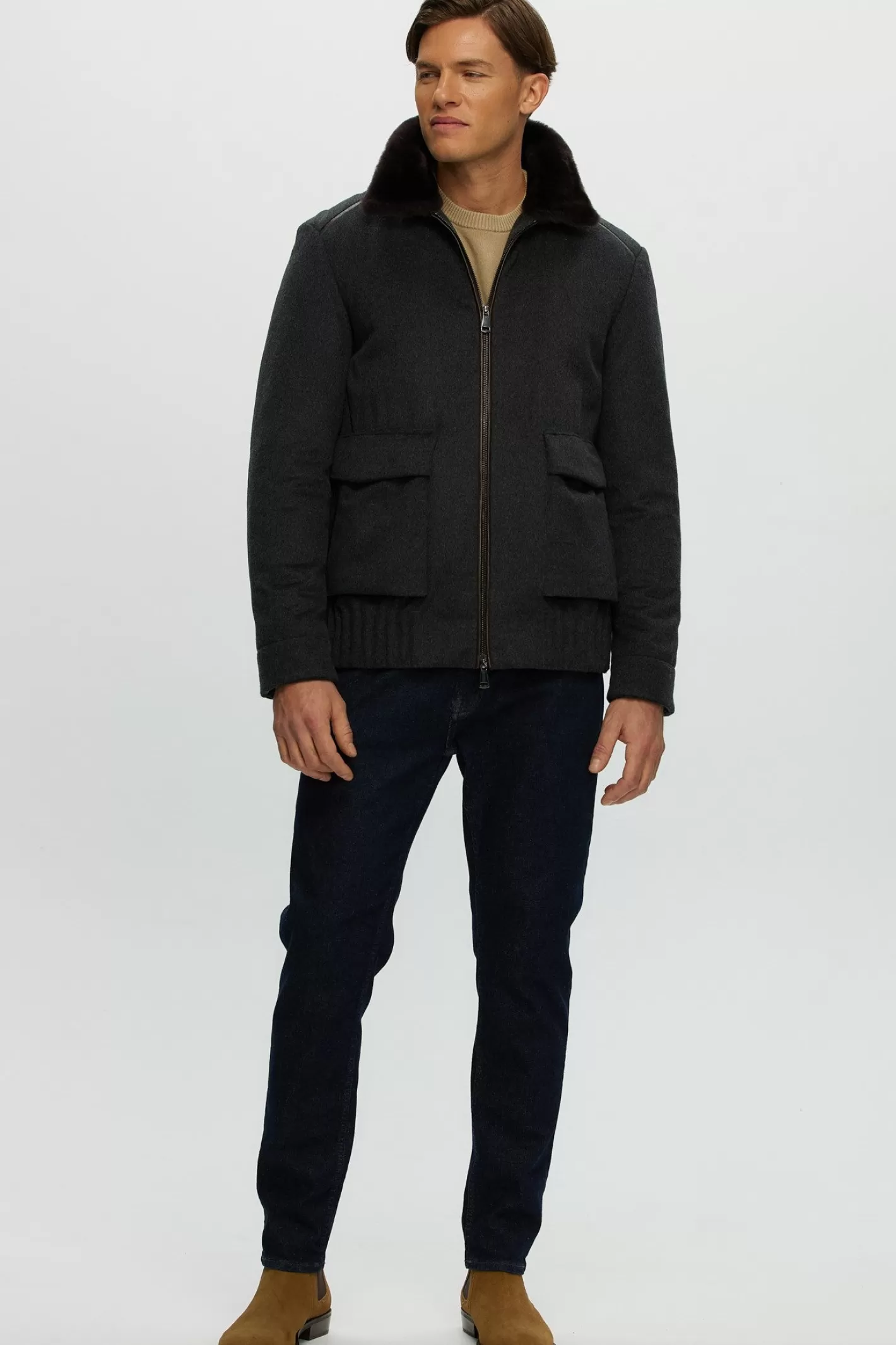 GORSKI Montreal Men's Select Fabric Jacket With Merino Shearling Lamb