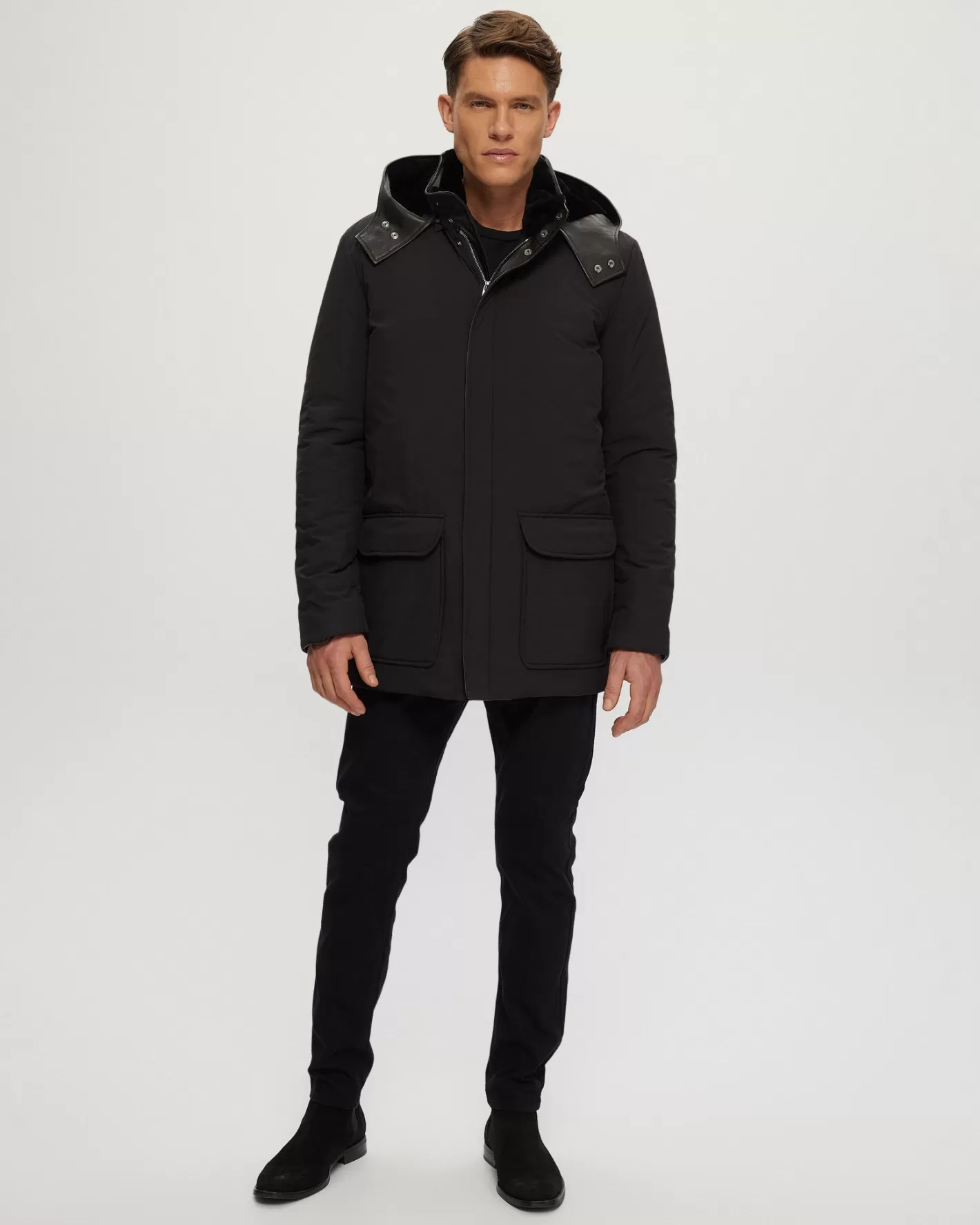 GORSKI Montreal Men's Select Shearling Lamb Lined Parka With Leather Trim And Detachable Select Shearling Lamb Collar And Hood