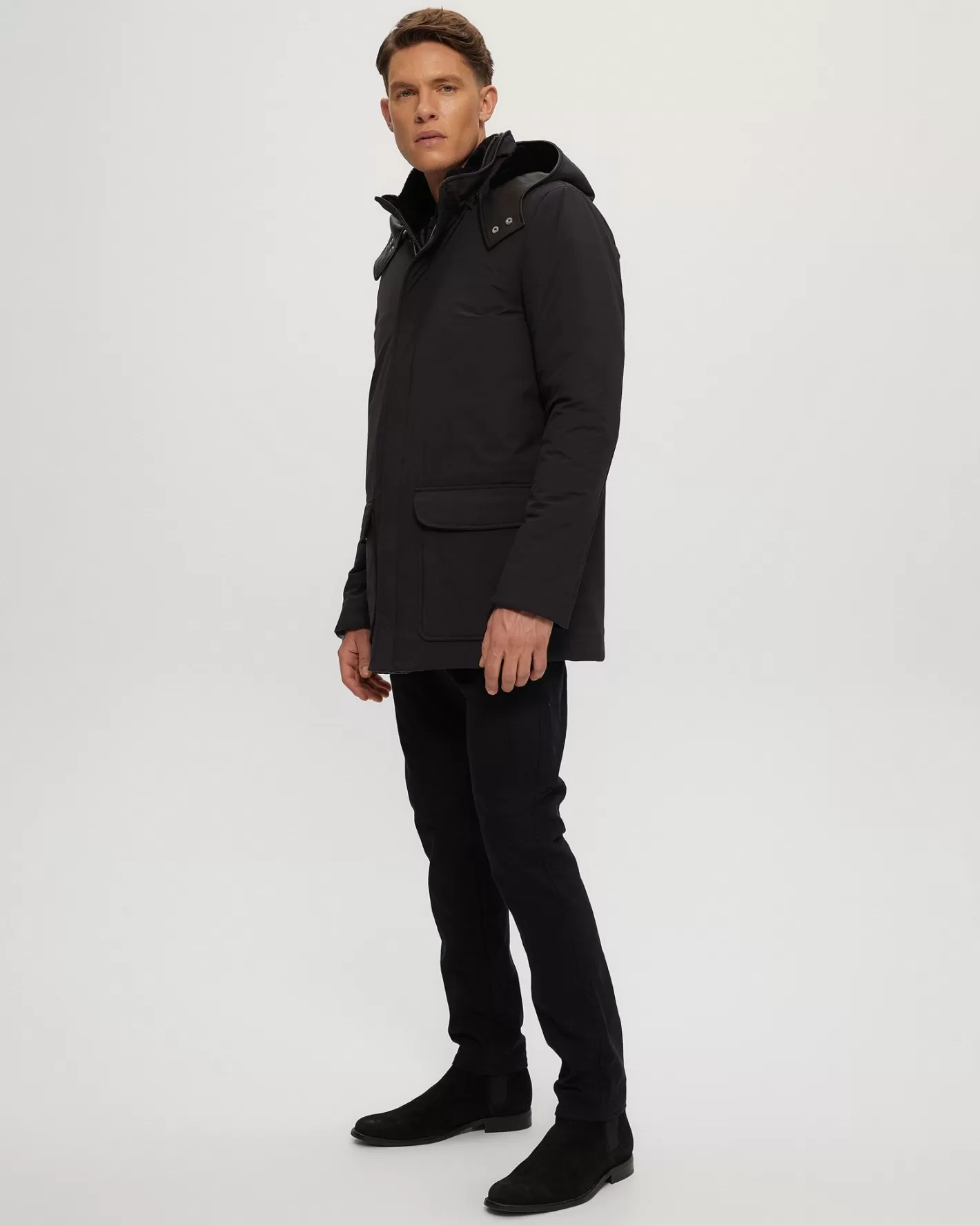 GORSKI Montreal Men's Select Shearling Lamb Lined Parka With Leather Trim And Detachable Select Shearling Lamb Collar And Hood