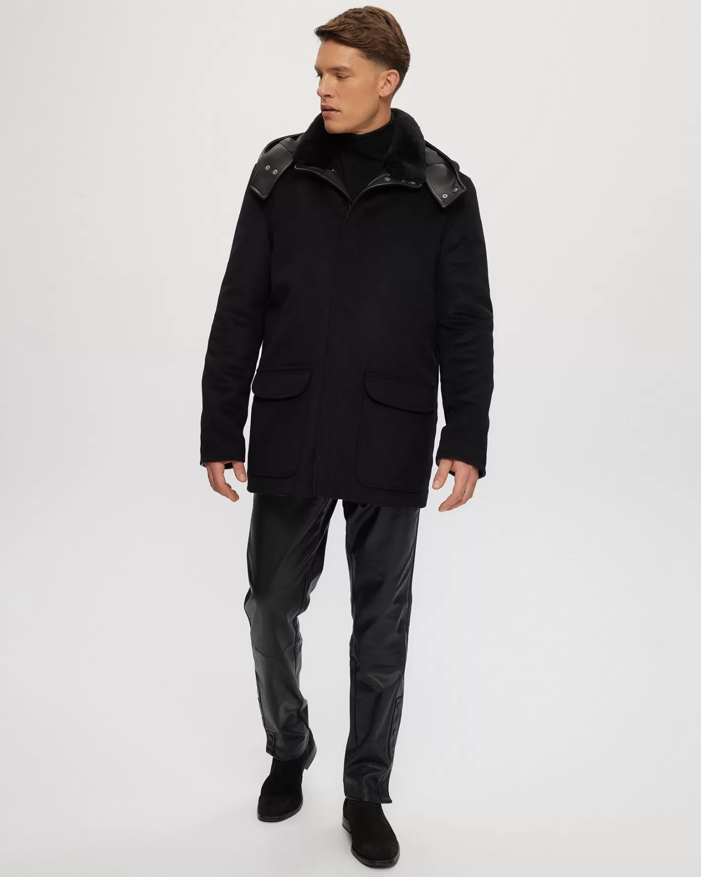 GORSKI Montreal Men's Wool Parka With Detachable Hood And Shearling Lamb Collar