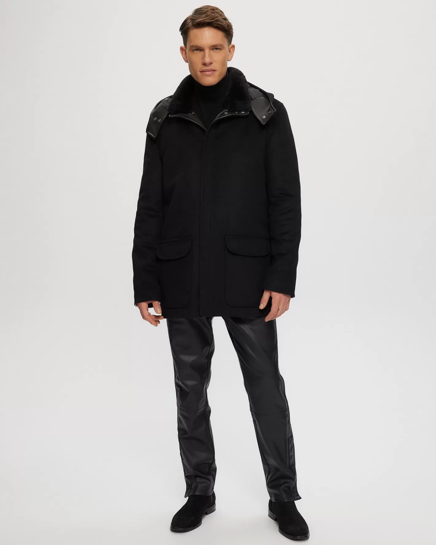 GORSKI Montreal Men's Wool Parka With Detachable Hood And Shearling Lamb Collar