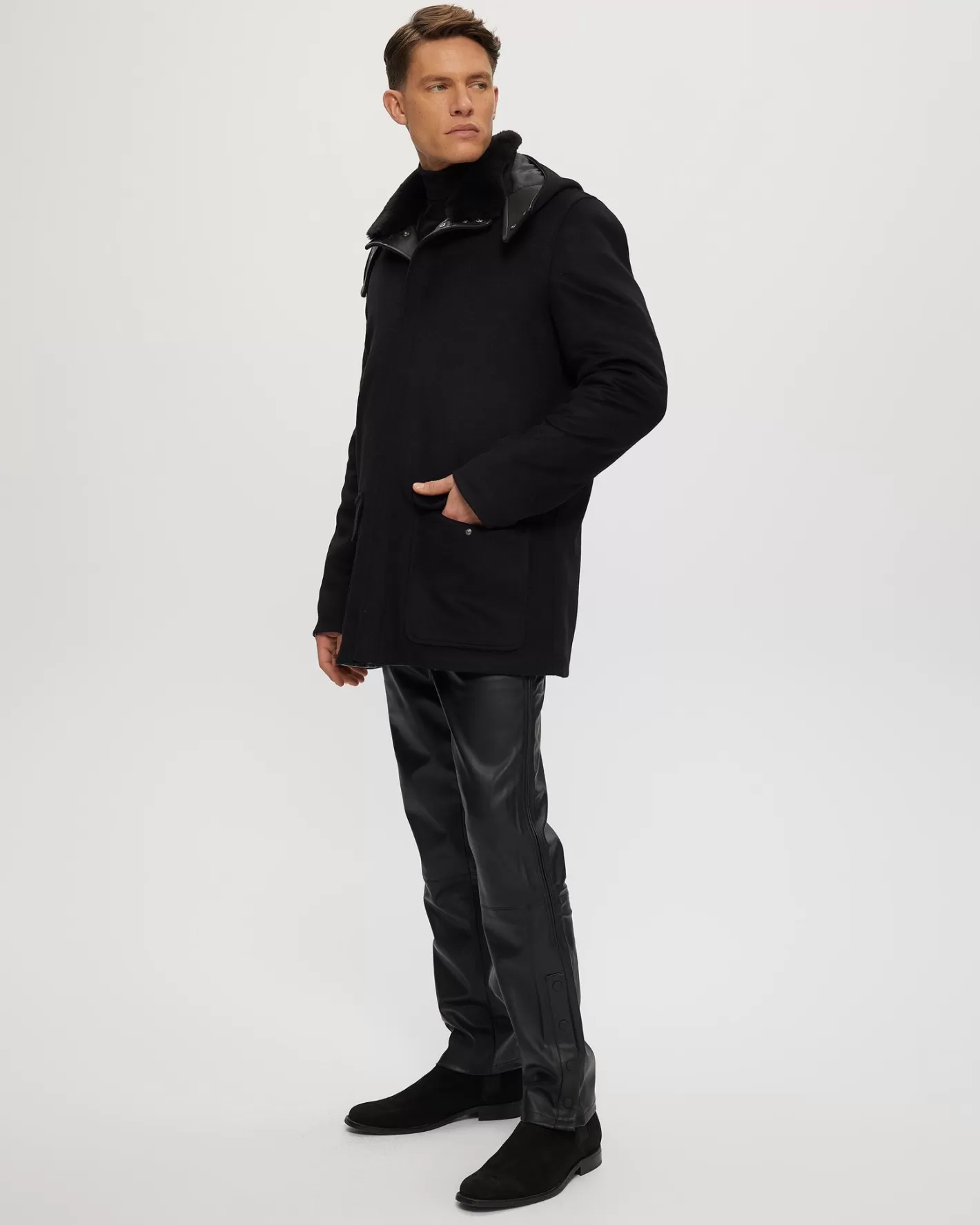 GORSKI Montreal Men's Wool Parka With Detachable Hood And Shearling Lamb Collar