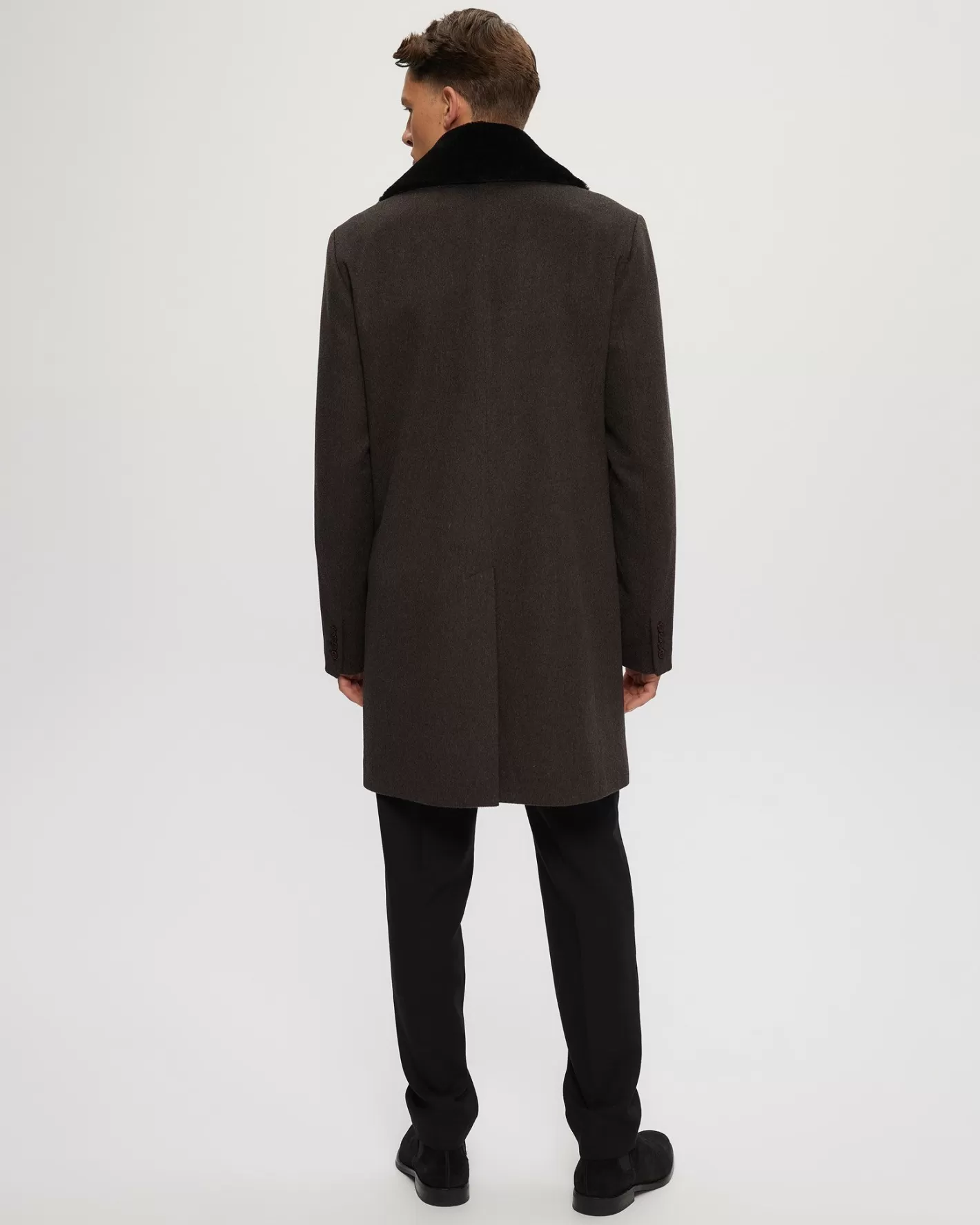GORSKI Montreal Men's Wool Short Coat With Detachable Merino Shearling Lamb Collar