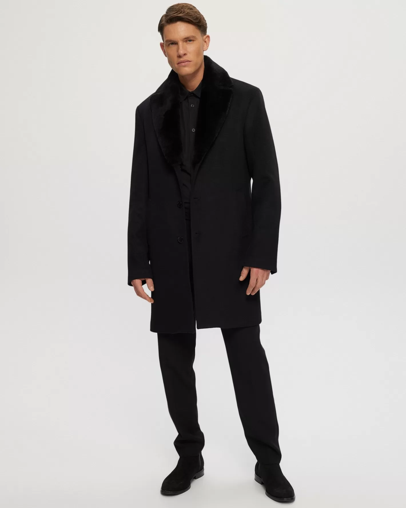 GORSKI Montreal Men's Wool Short Coat With Detachable Merino Shearling Lamb Collar
