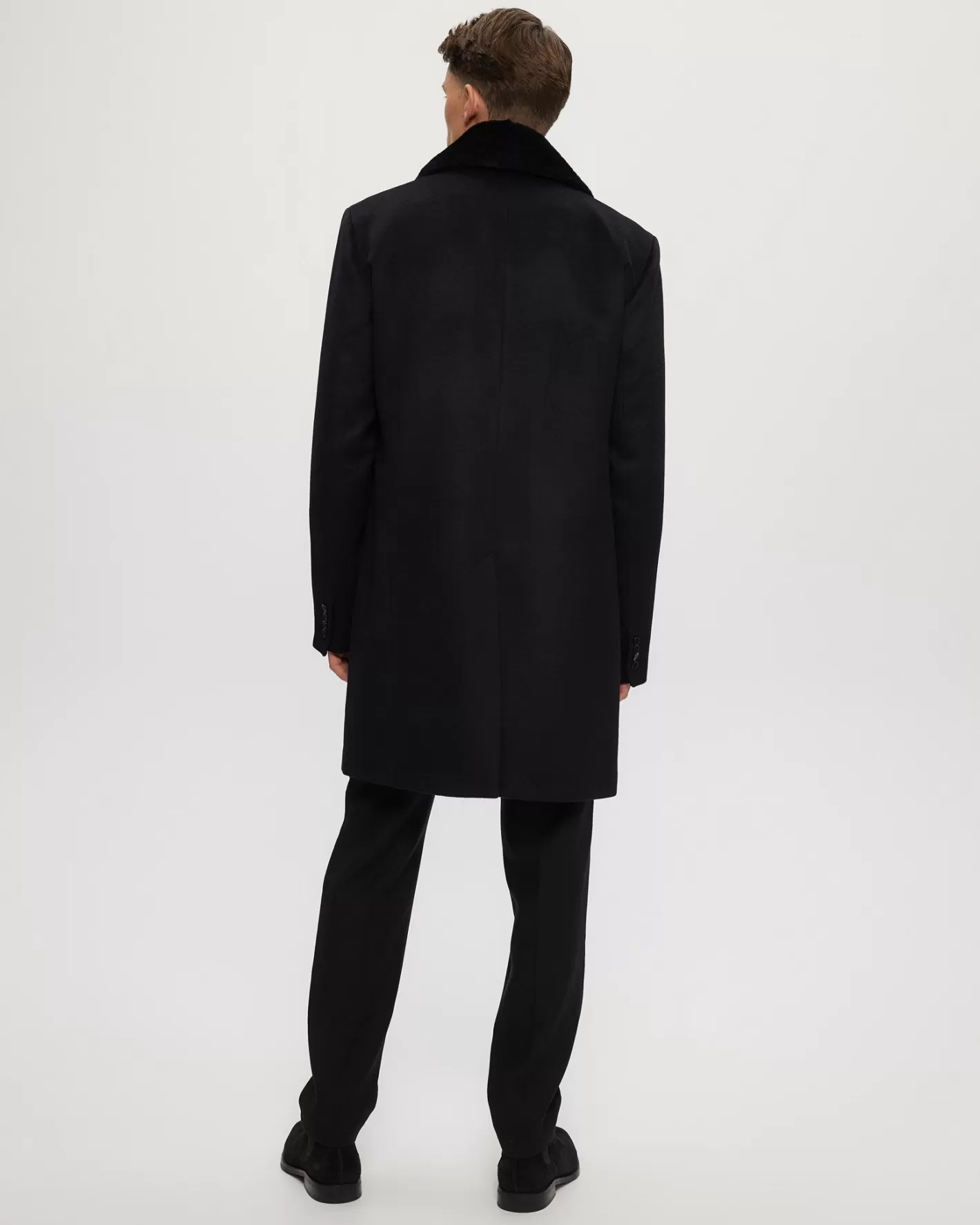 GORSKI Montreal Men's Wool Short Coat With Detachable Merino Shearling Lamb Collar