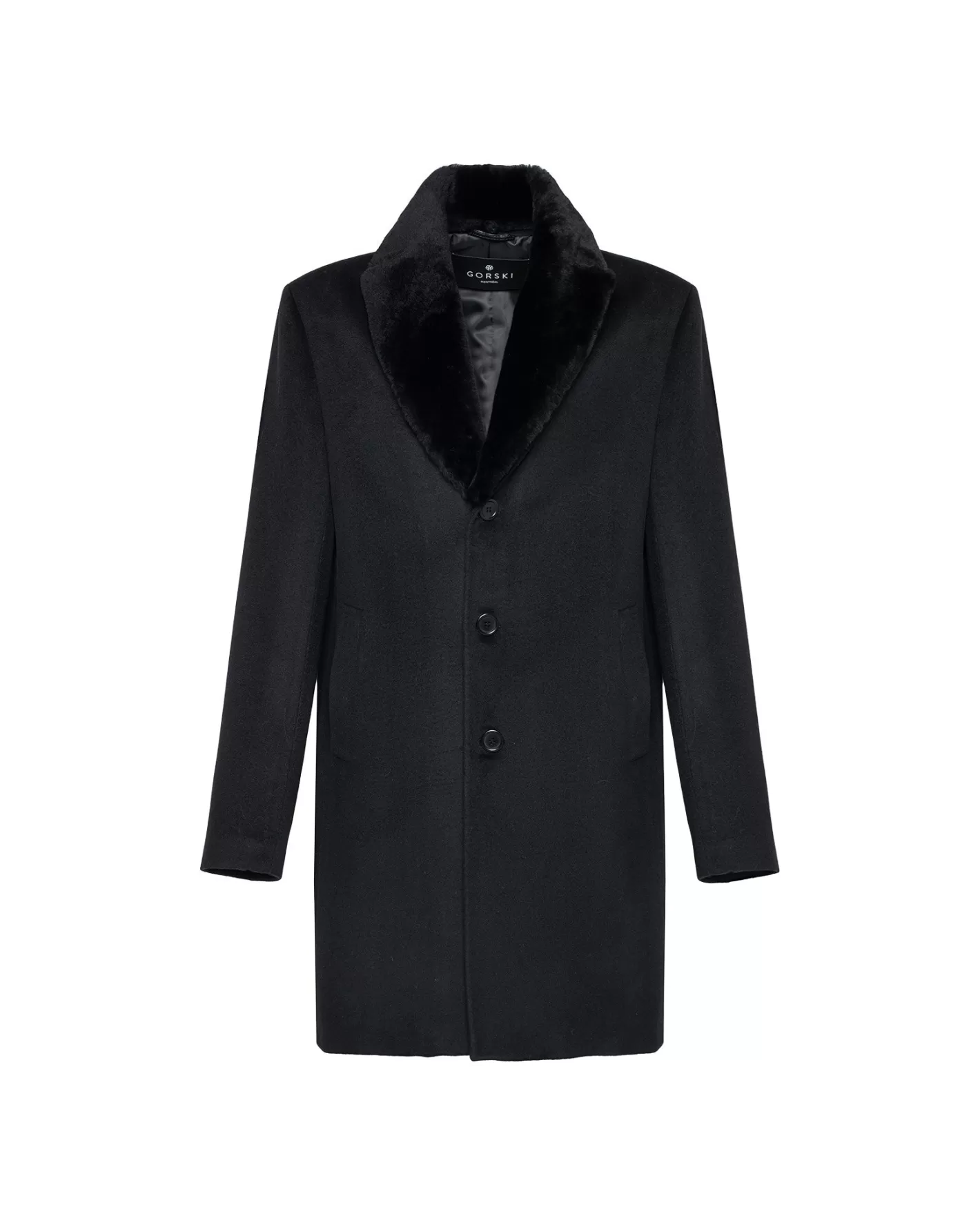 GORSKI Montreal Men's Wool Short Coat With Detachable Merino Shearling Lamb Collar
