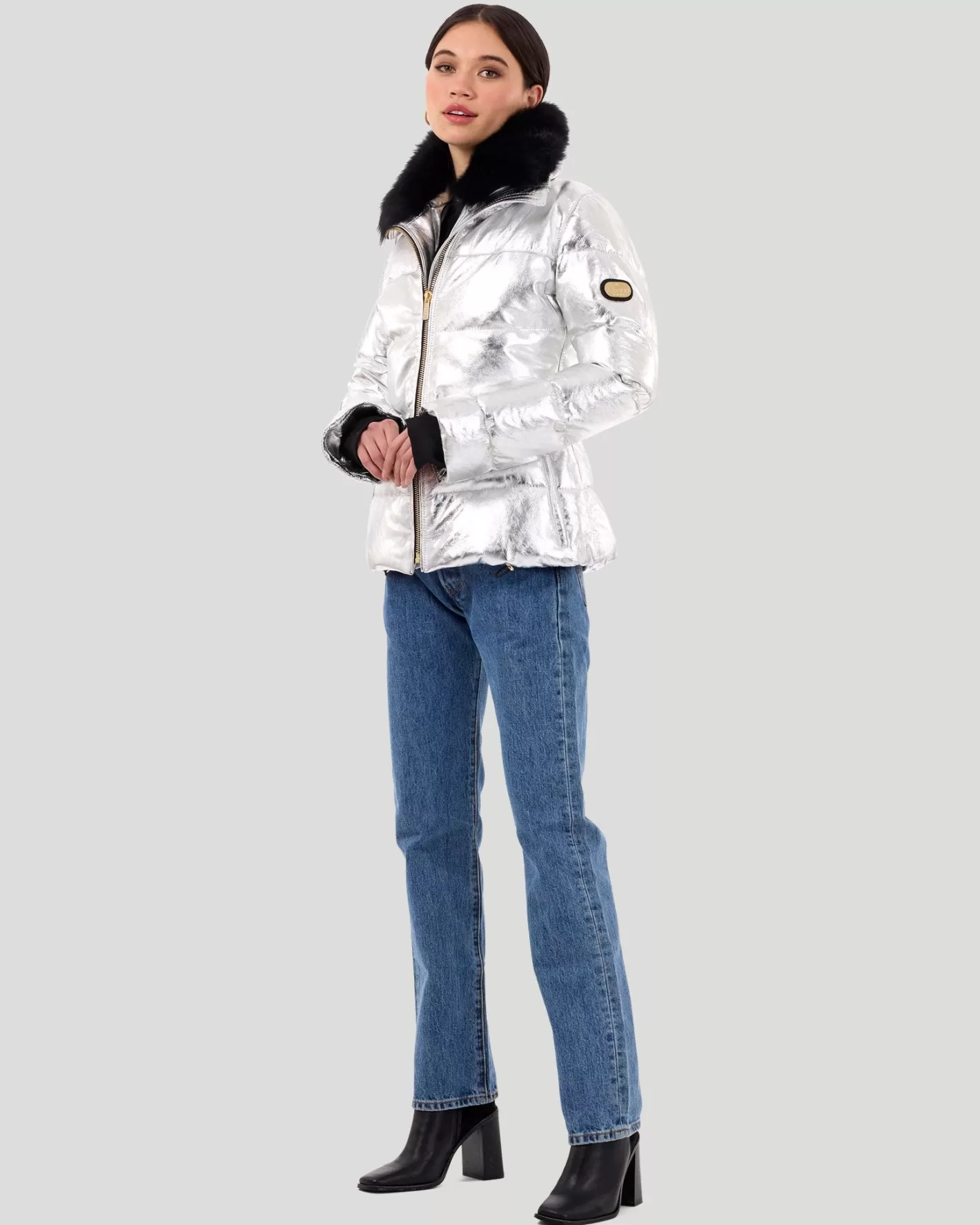 Women GORSKI Montreal Metallic Après-Ski Jacket With Detachable Toscana Shearling Lamb Collar