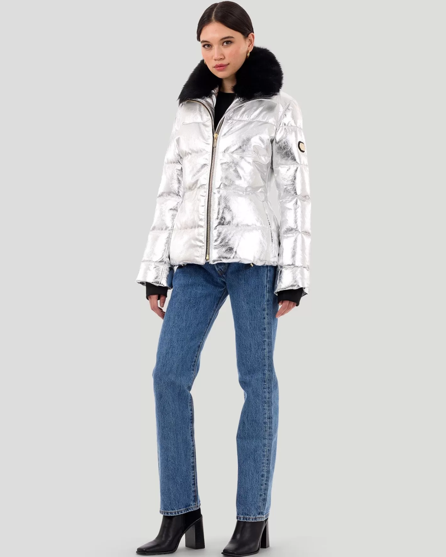 Women GORSKI Montreal Metallic Après-Ski Jacket With Detachable Toscana Shearling Lamb Collar