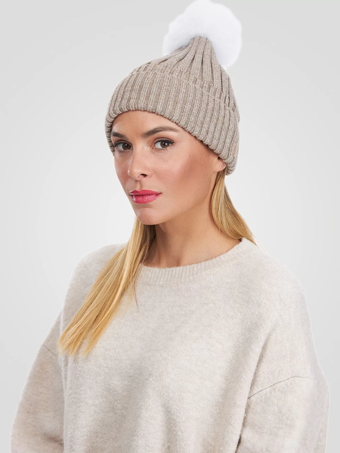 Women GORSKI Montreal Metallic Wool Blend Knit Hat With Toscana Shearling Lamb Pompom