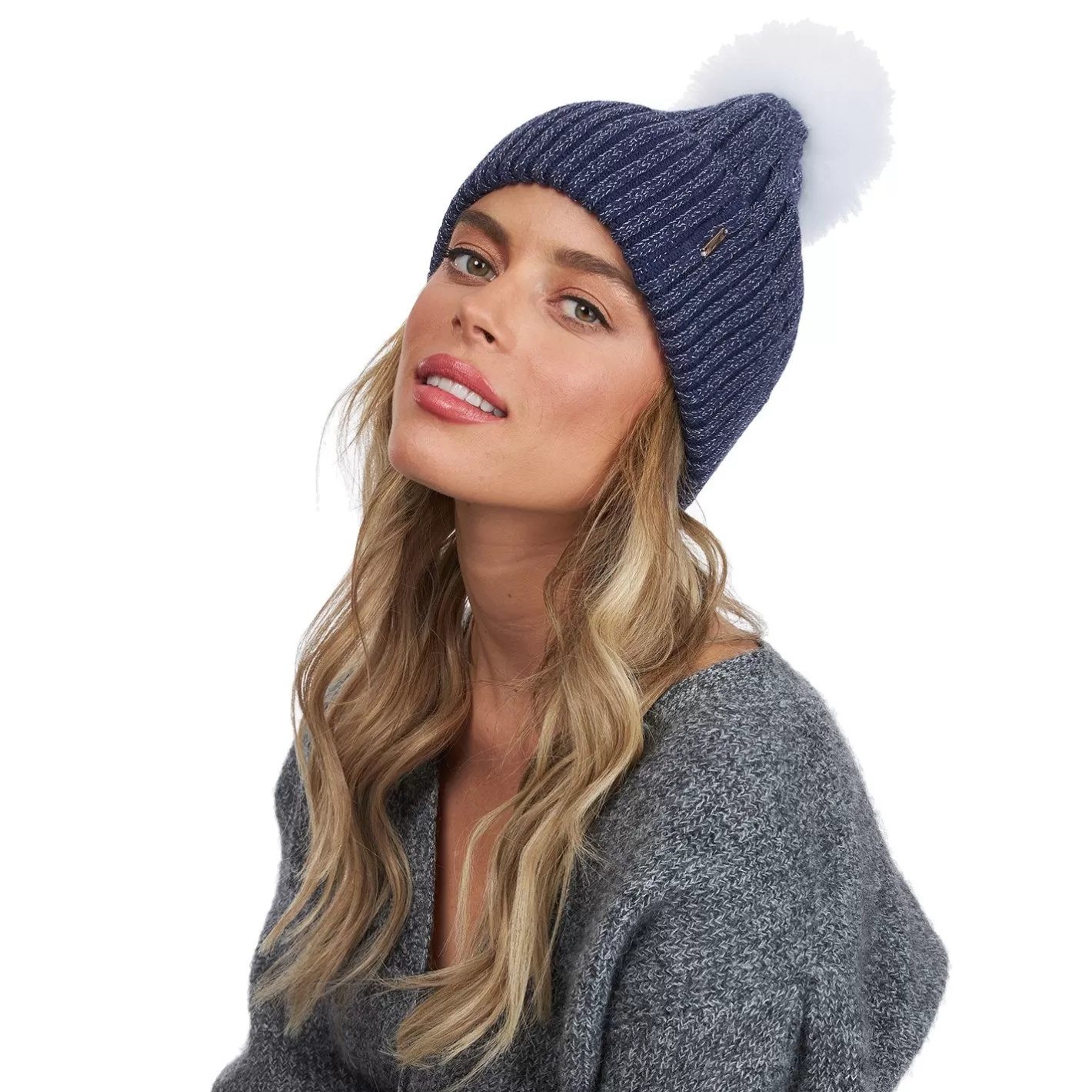 Women GORSKI Montreal Metallic Wool Blend Knit Hat With Toscana Shearling Lamb Pompom