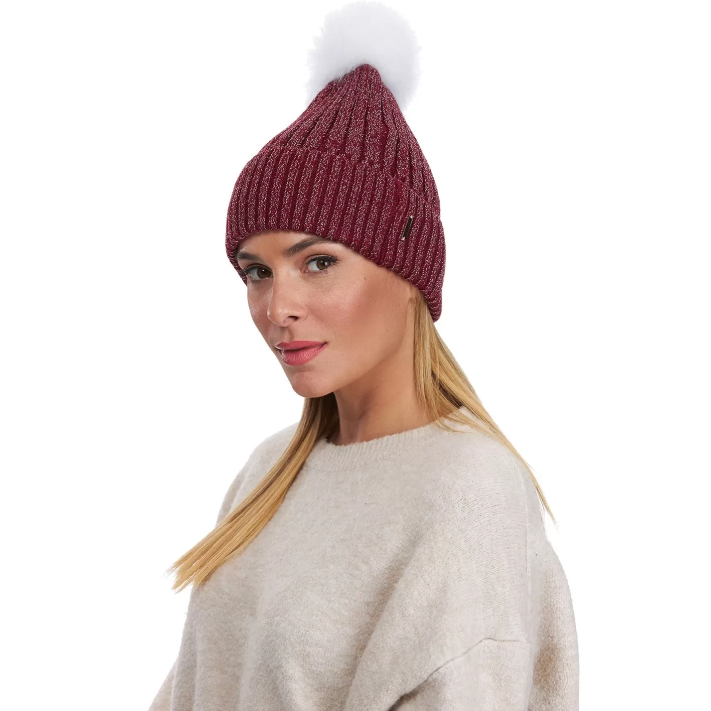 Women GORSKI Montreal Metallic Wool Blend Knit Hat With Toscana Shearling Lamb Pompom
