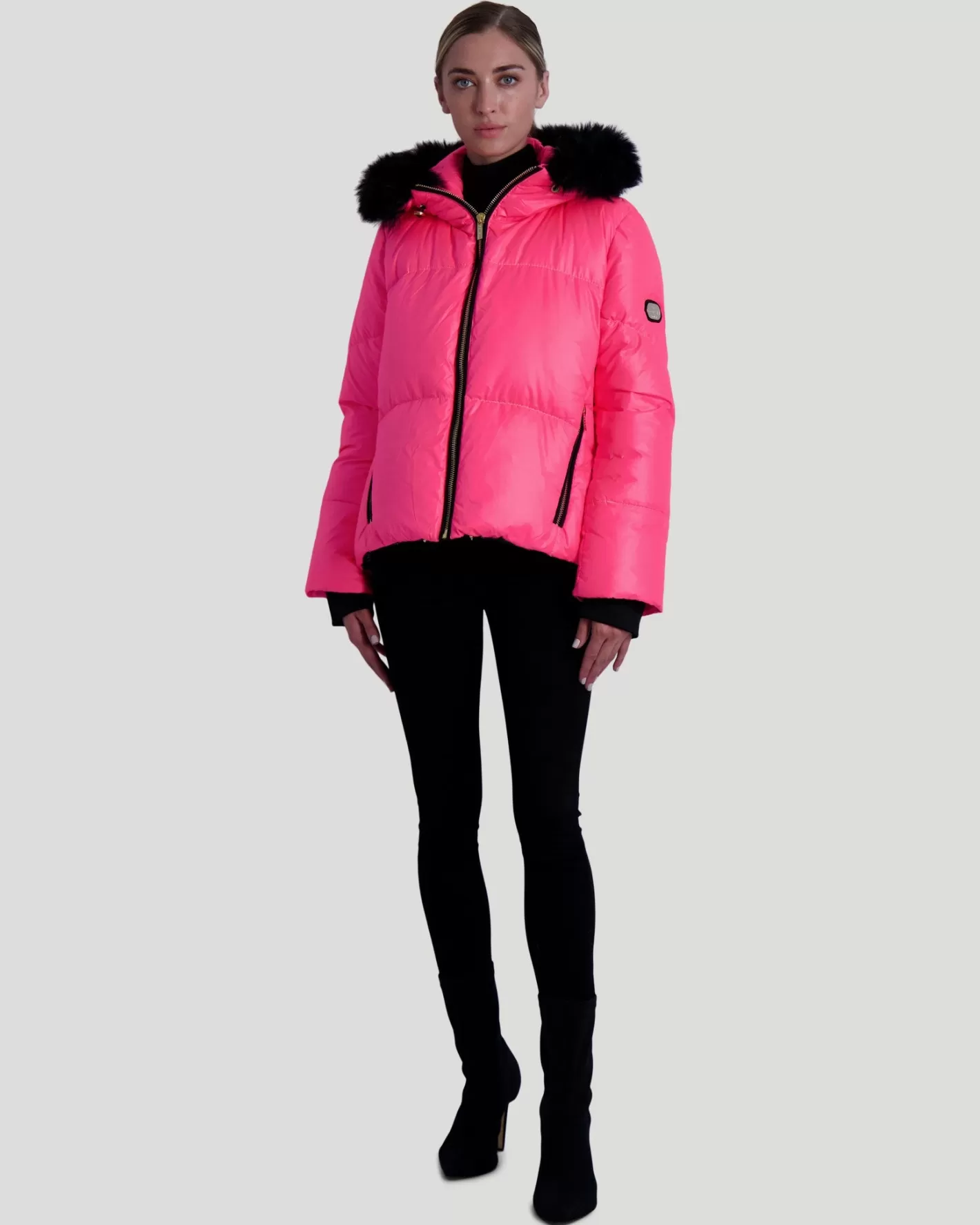 Women GORSKI Montreal Neon Après-Ski Jacket With Detachable Toscana Shearling Lamb Hood Trim