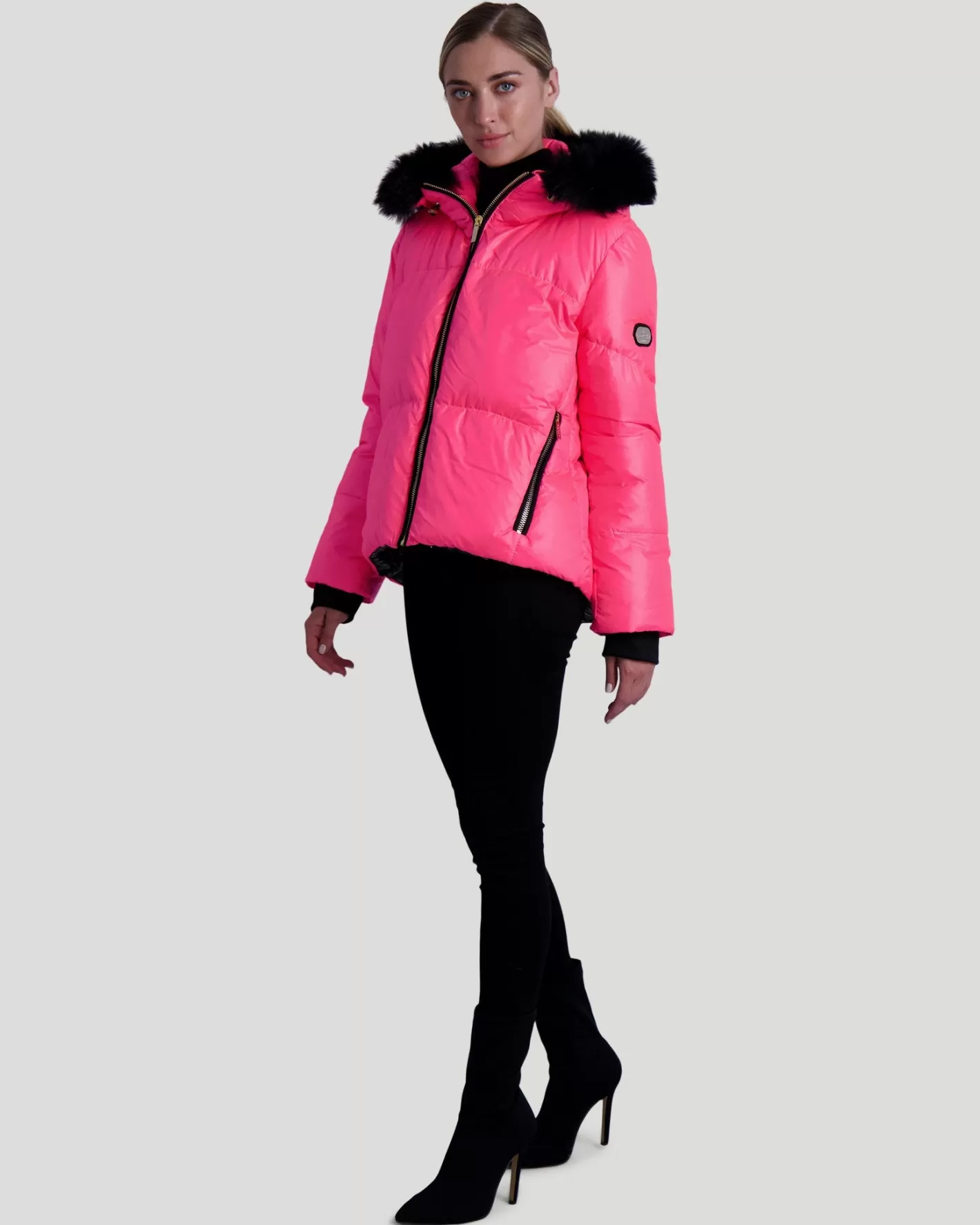 Women GORSKI Montreal Neon Après-Ski Jacket With Detachable Toscana Shearling Lamb Hood Trim
