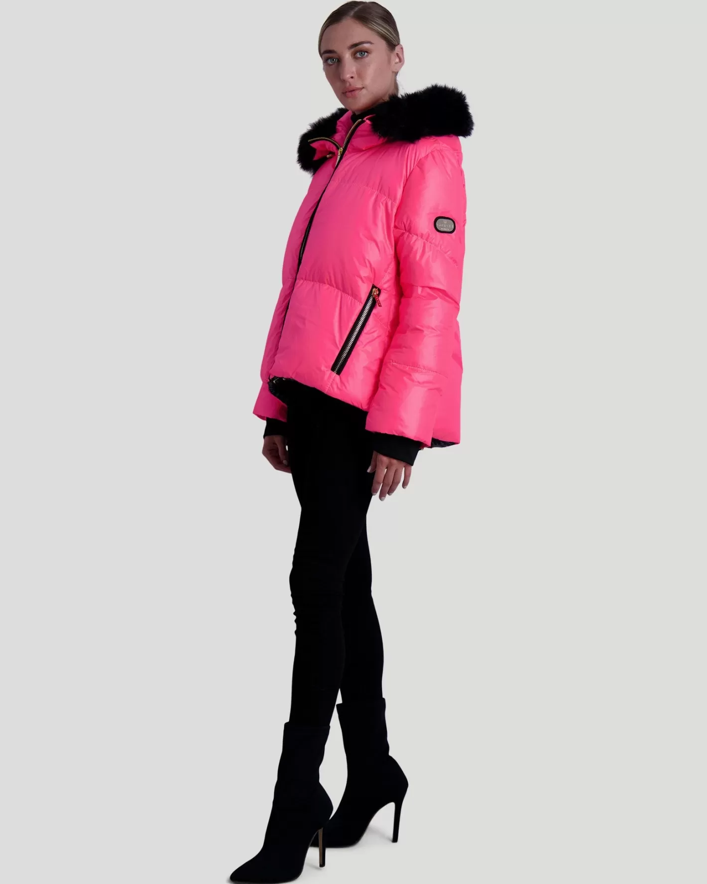 Women GORSKI Montreal Neon Après-Ski Jacket With Detachable Toscana Shearling Lamb Hood Trim