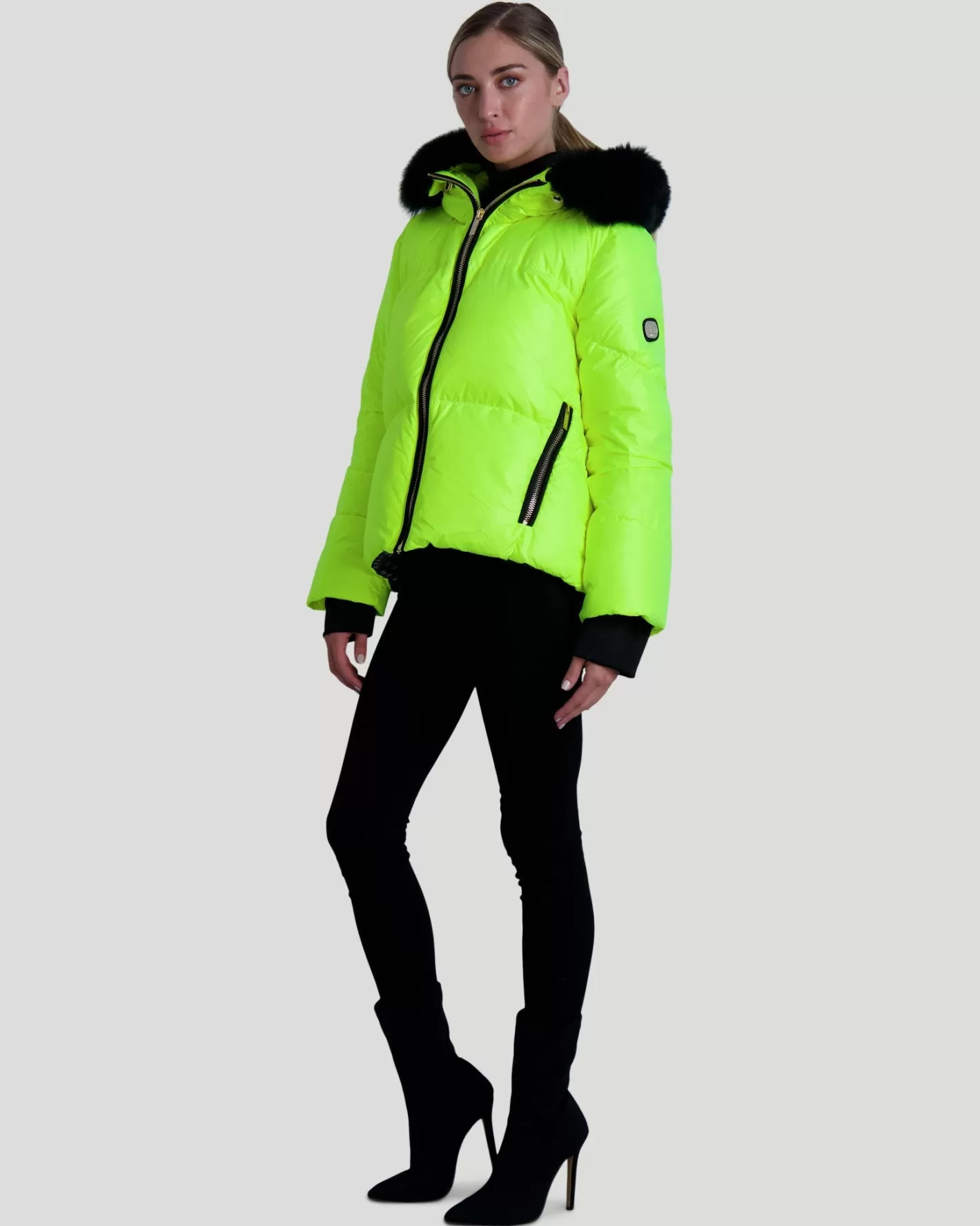 Women GORSKI Montreal Neon Après-Ski Jacket With Detachable Toscana Shearling Lamb Hood Trim