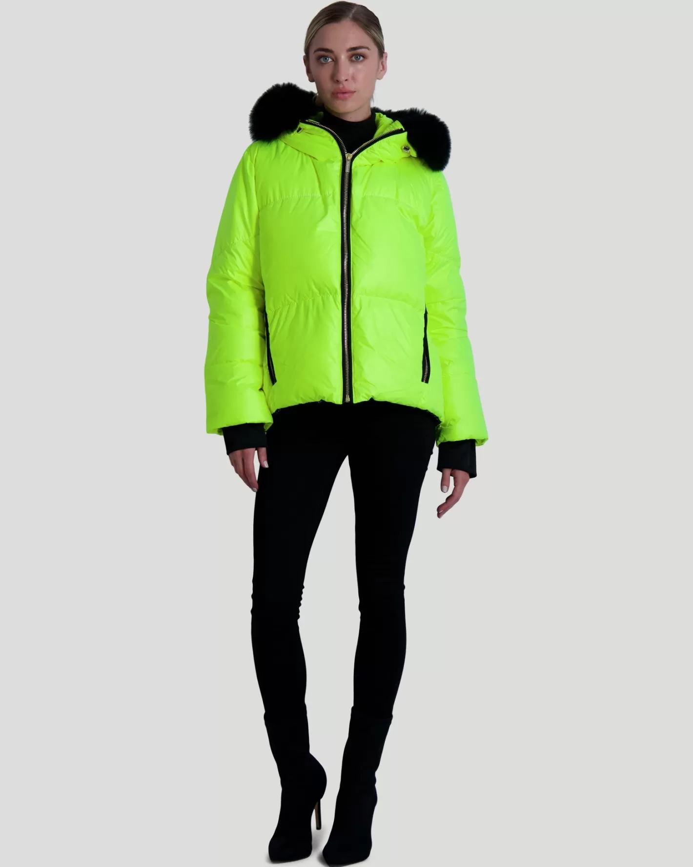 Women GORSKI Montreal Neon Après-Ski Jacket With Detachable Toscana Shearling Lamb Hood Trim