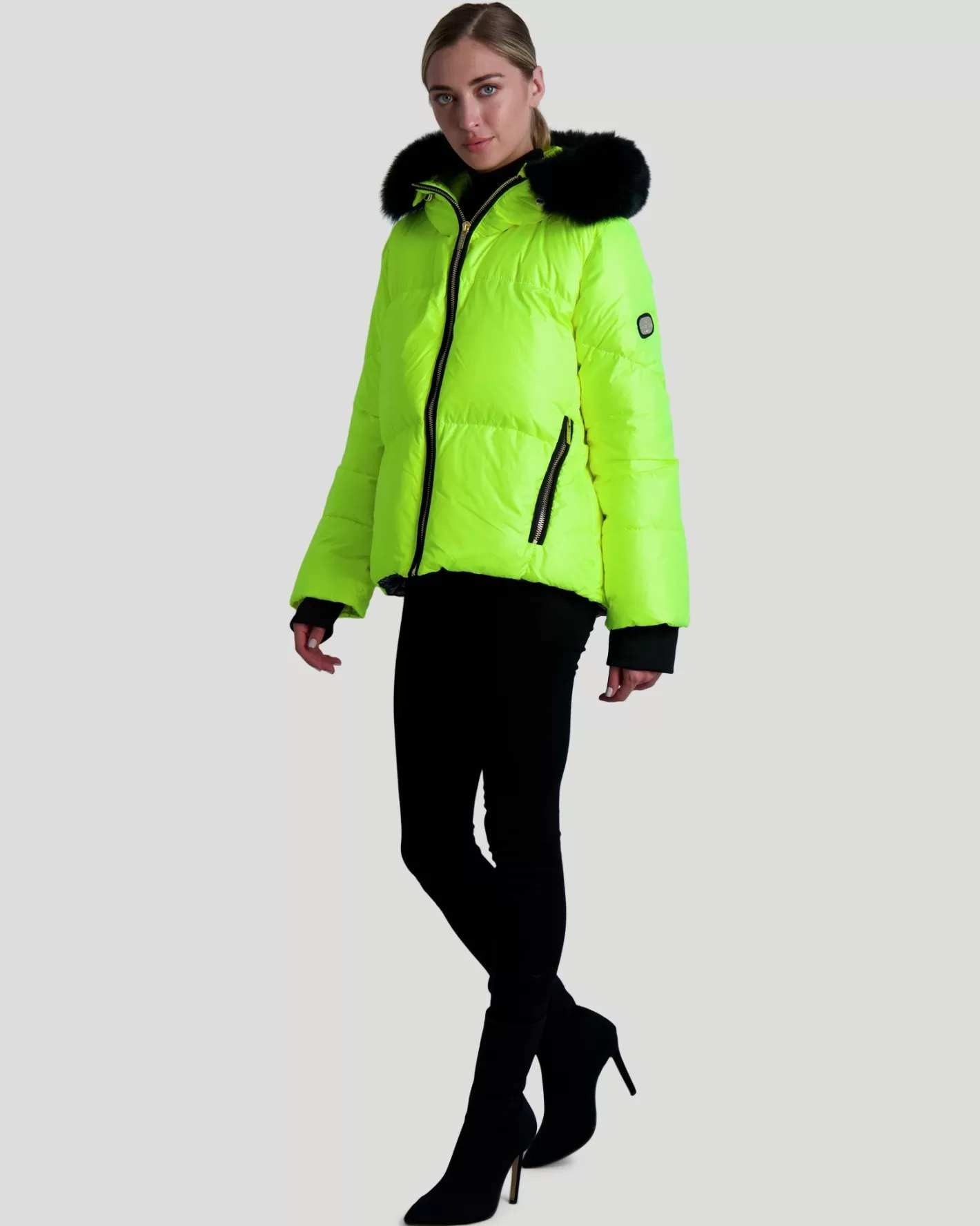Women GORSKI Montreal Neon Après-Ski Jacket With Detachable Toscana Shearling Lamb Hood Trim