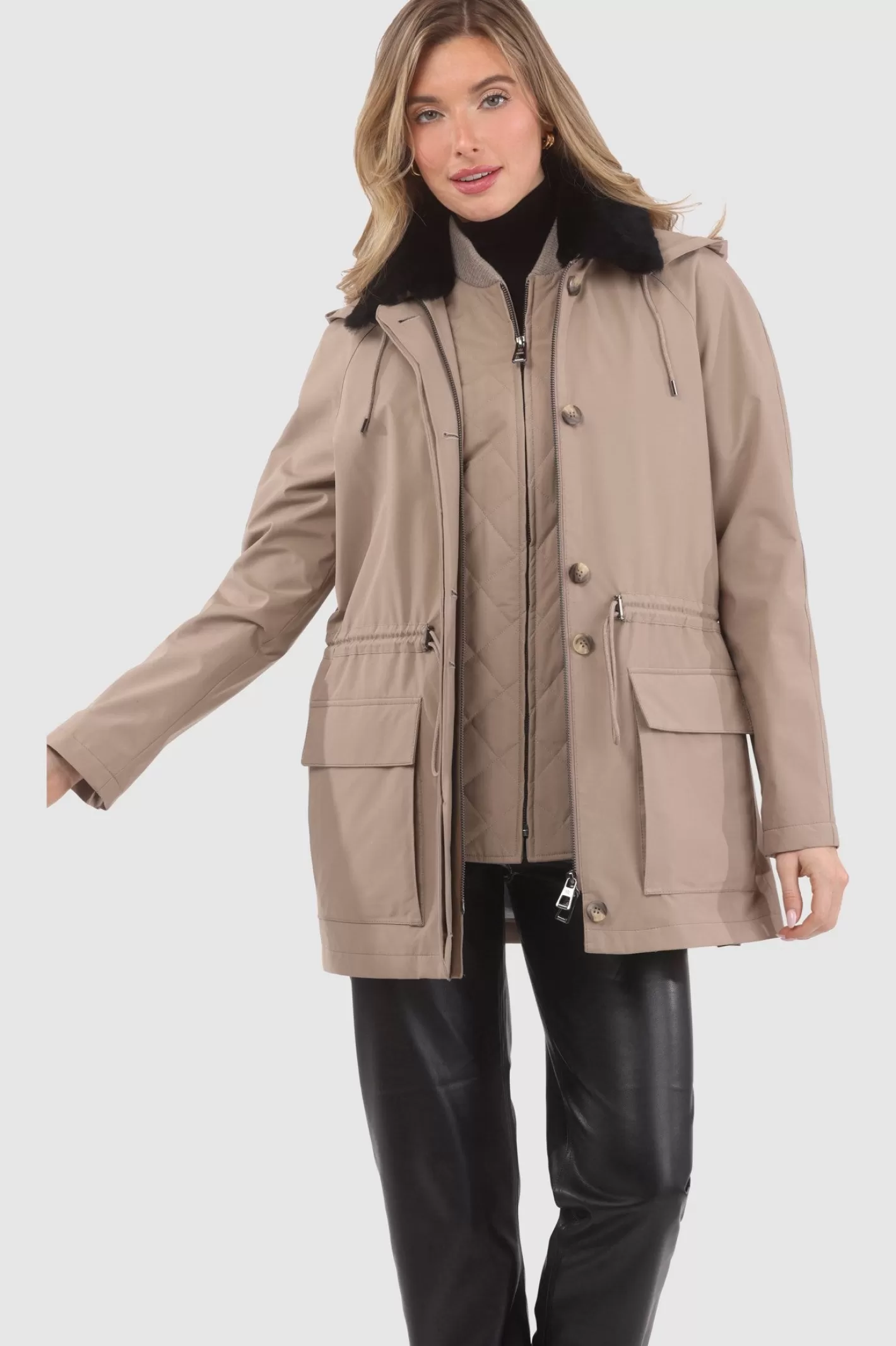 Women GORSKI Montreal Parka With Detachable Hood And Select Shearling Lamb Collar, Removable Vest (2 Pcs)