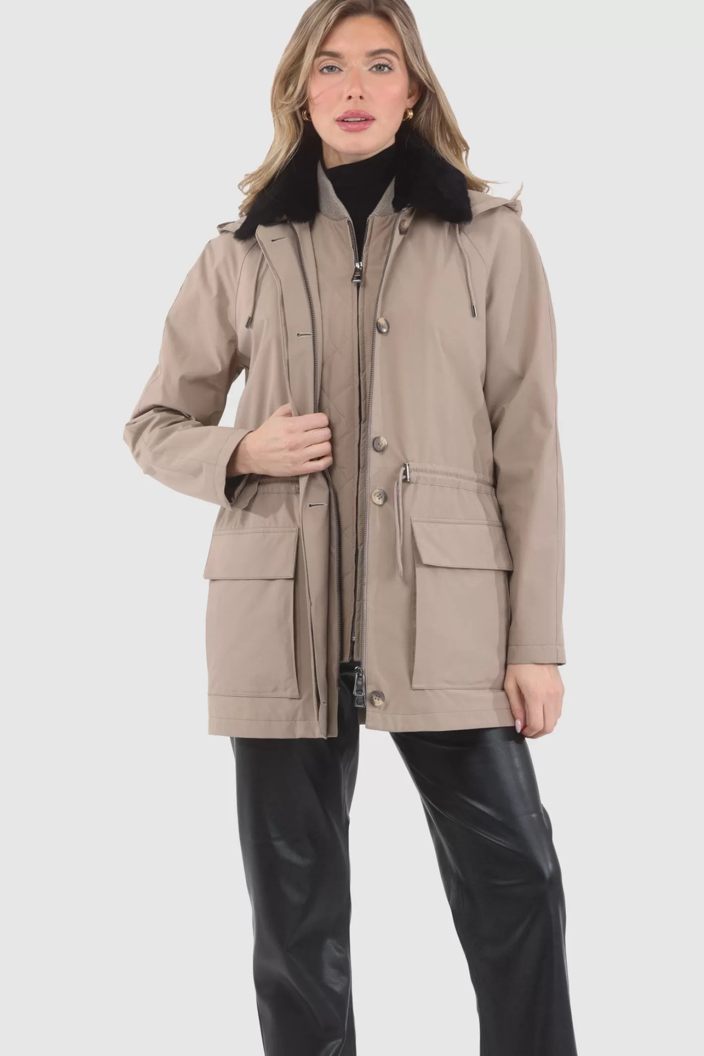 Women GORSKI Montreal Parka With Detachable Hood And Select Shearling Lamb Collar, Removable Vest (2 Pcs)