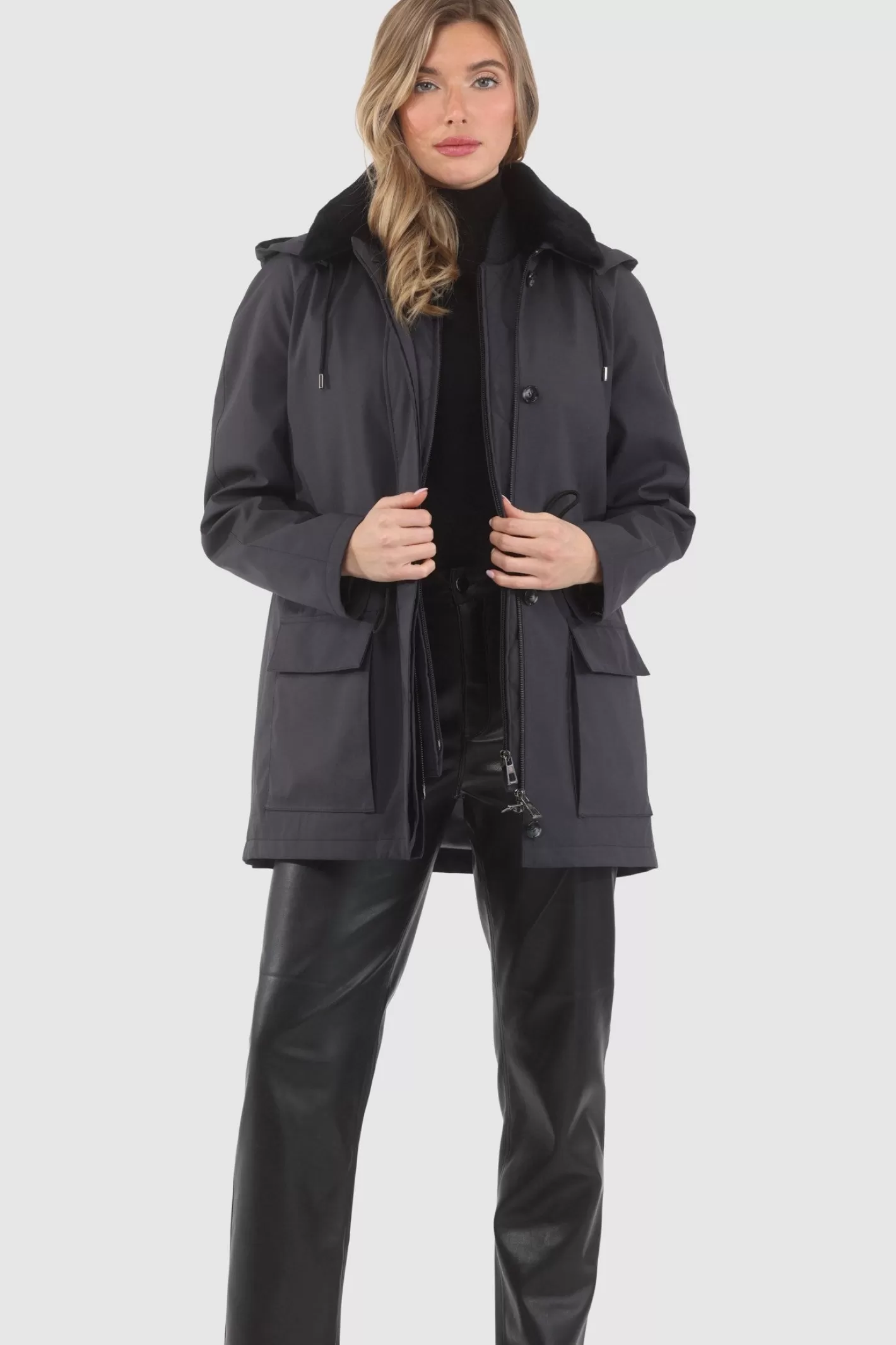 Women GORSKI Montreal Parka With Detachable Hood And Select Shearling Lamb Collar, Removable Vest (2 Pcs)