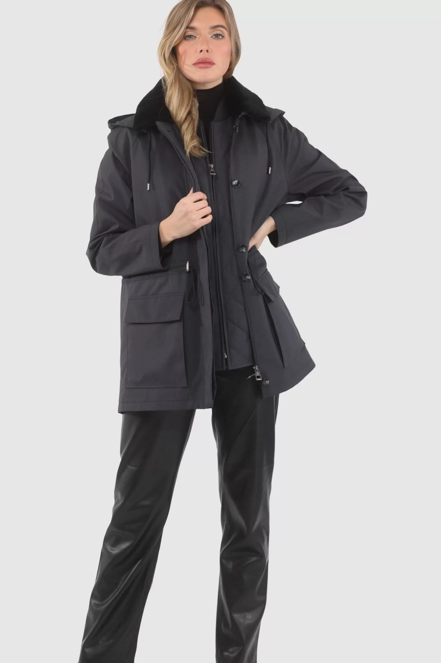 Women GORSKI Montreal Parka With Detachable Hood And Select Shearling Lamb Collar, Removable Vest (2 Pcs)