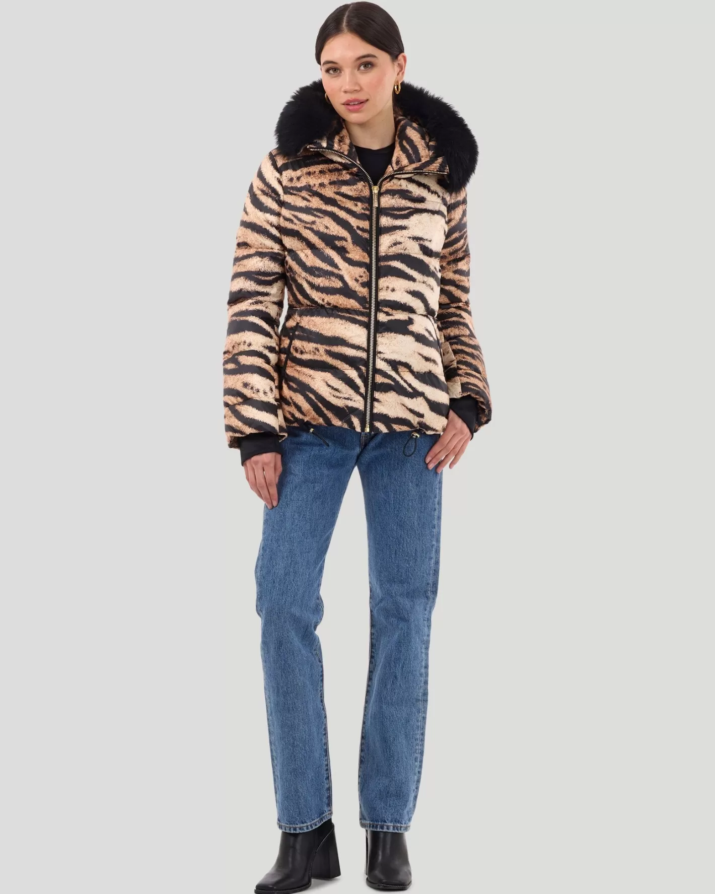 Women GORSKI Montreal Printed Après-Ski Jacket With Detachable Toscana Shearling Lamb Hood Trim