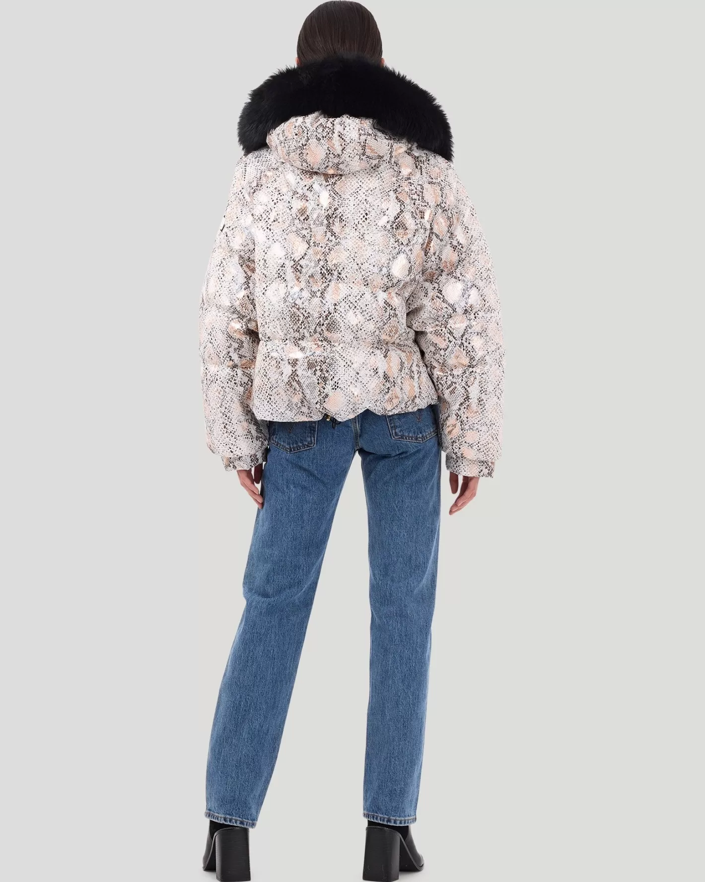 Women GORSKI Montreal Printed Après-Ski Jacket With Detachable Toscana Shearling Lamb Hood Trim