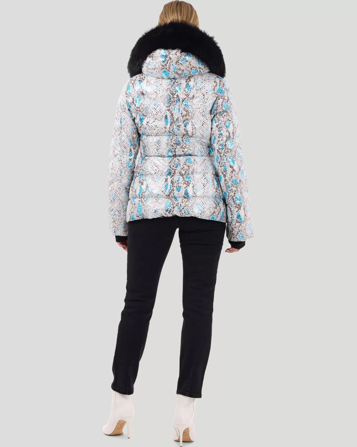 Women GORSKI Montreal Printed Après-Ski Jacket With Detachable Toscana Shearling Lamb Hood Trim