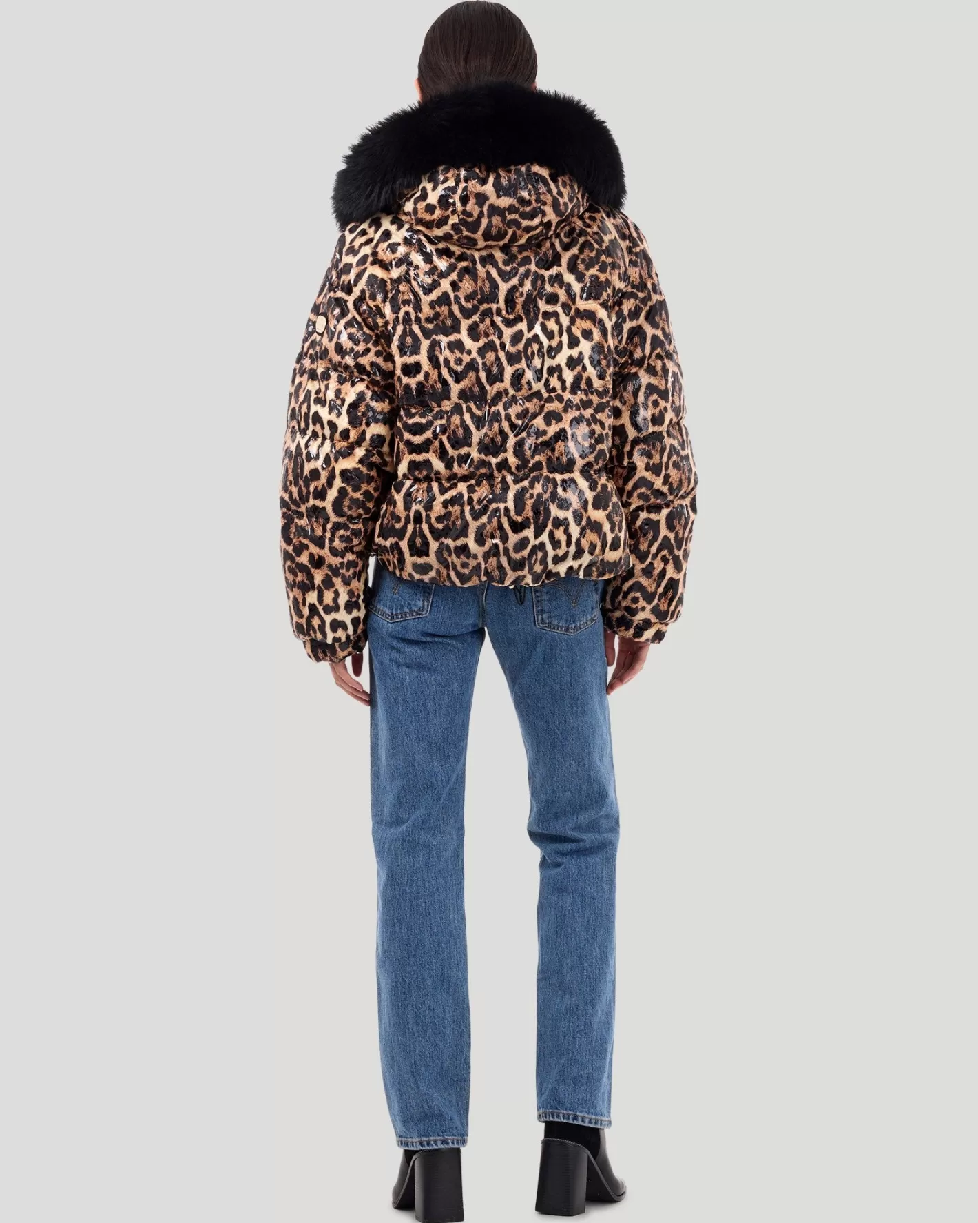 Women GORSKI Montreal Printed Après-Ski Jacket With Detachable Toscana Shearling Lamb Hood Trim