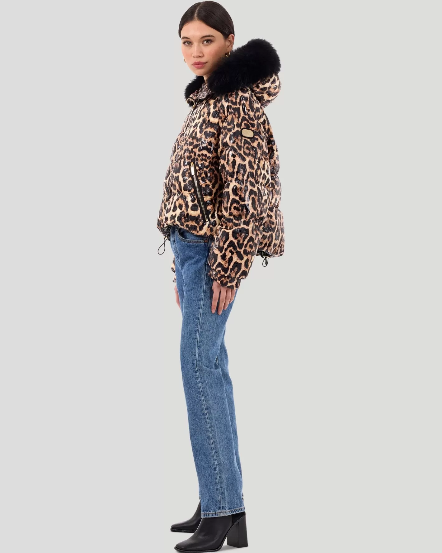 Women GORSKI Montreal Printed Après-Ski Jacket With Detachable Toscana Shearling Lamb Hood Trim