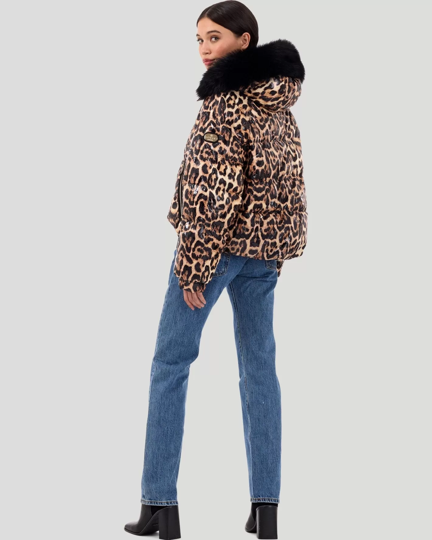 Women GORSKI Montreal Printed Après-Ski Jacket With Detachable Toscana Shearling Lamb Hood Trim