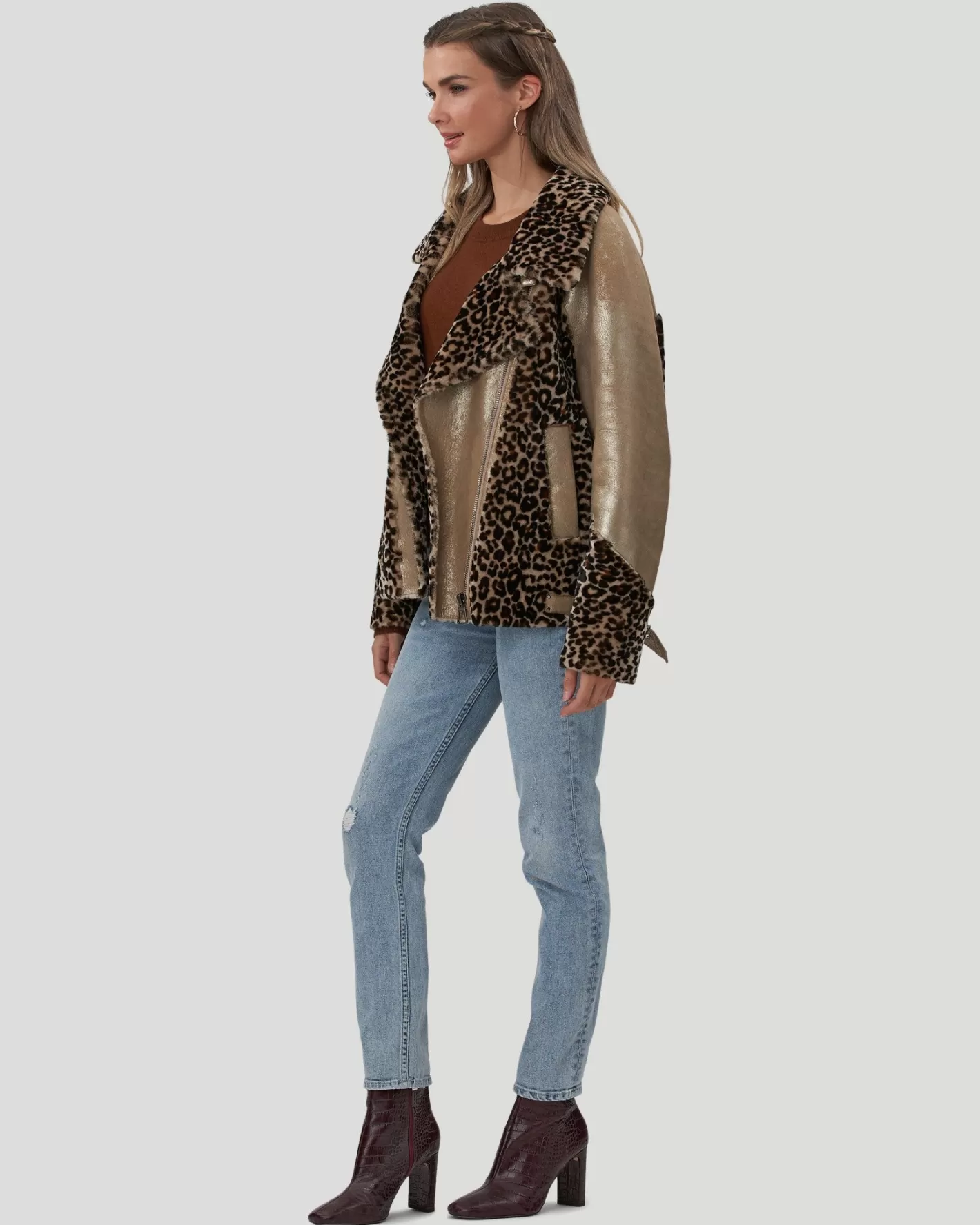 Women GORSKI Montreal Printed Select Shearling Lamb Zip Moto Jacket