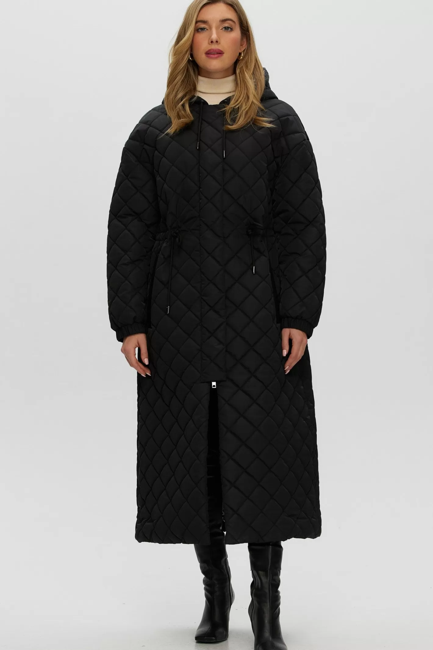 Women GORSKI Montreal Quilted Fabric Zip Coat With Hood