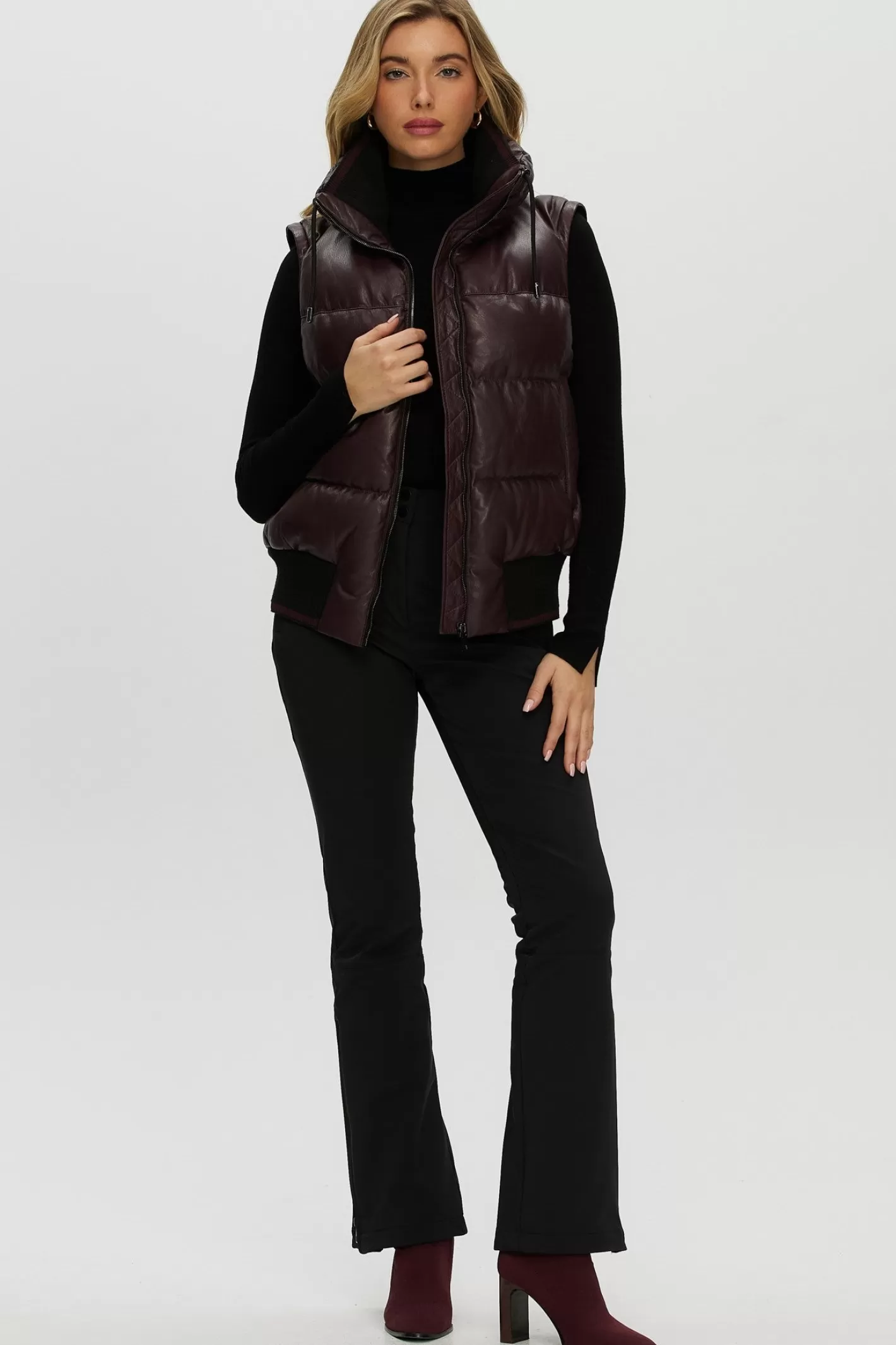 Women GORSKI Montreal Quilted Leather Jacket With Detachable Fabric Sleeves