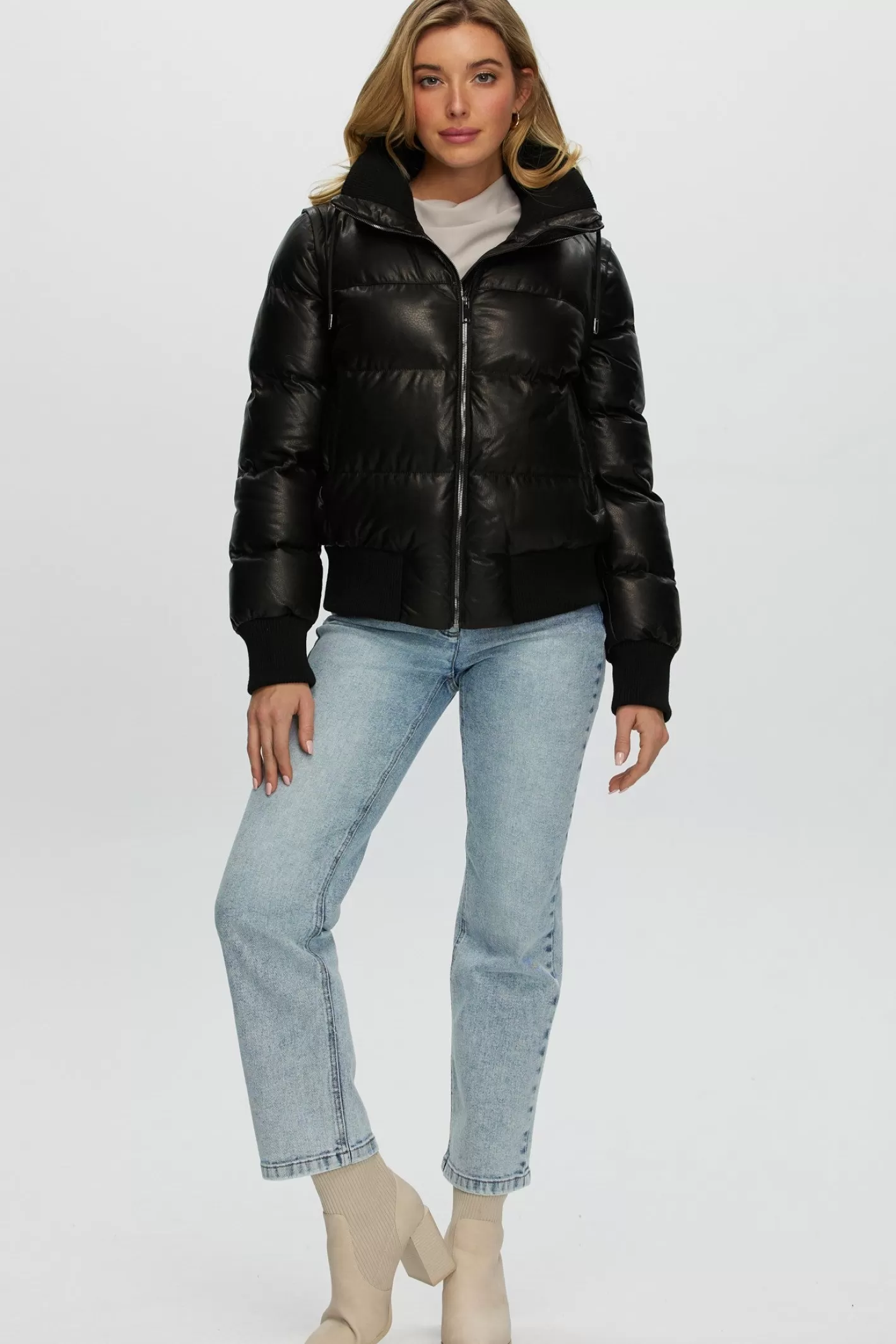 Women GORSKI Montreal Quilted Leather Jacket With Detachable Sleeves