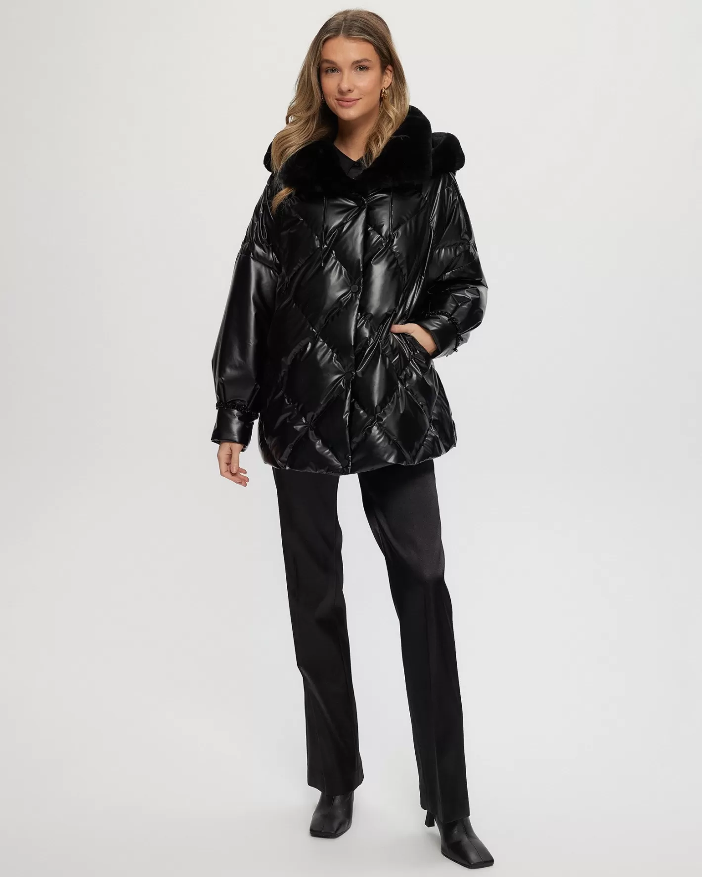 Women GORSKI Montreal QUILTED PARKA WITH SHEARLING LAMB COLLAR & HOOD TRIM