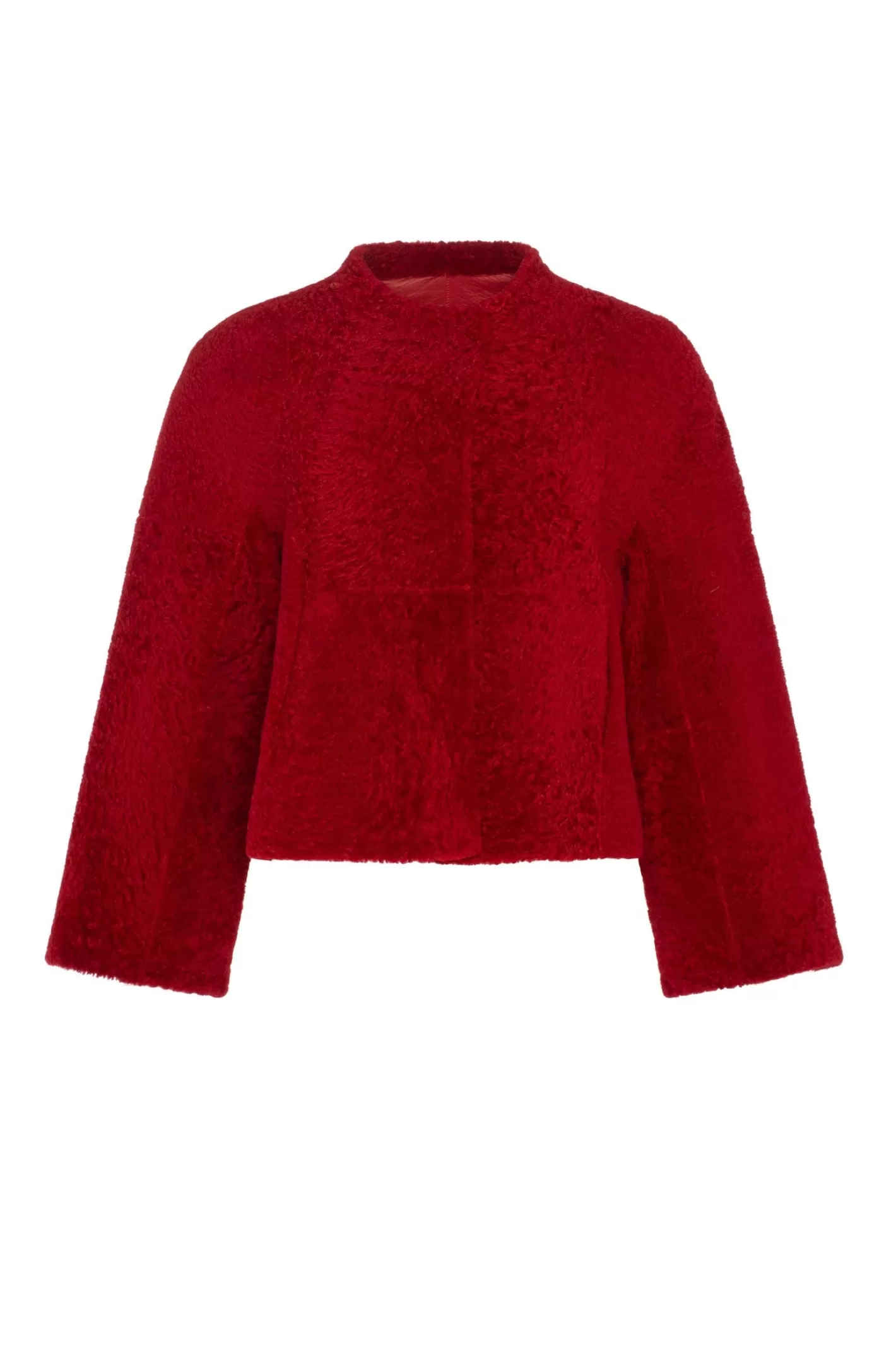 Women GORSKI Montreal Reversible Collarless New Zealand Shearling Lamb Jacket With 3/4 Sleeves