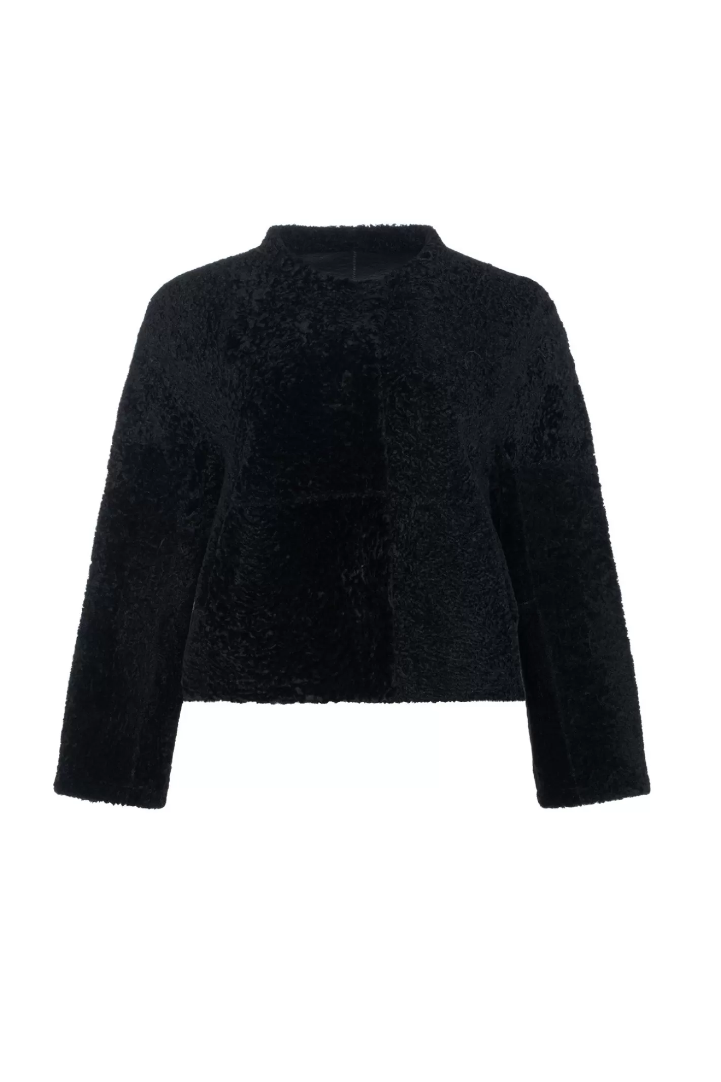 Women GORSKI Montreal Reversible Collarless New Zealand Shearling Lamb Jacket With 3/4 Sleeves