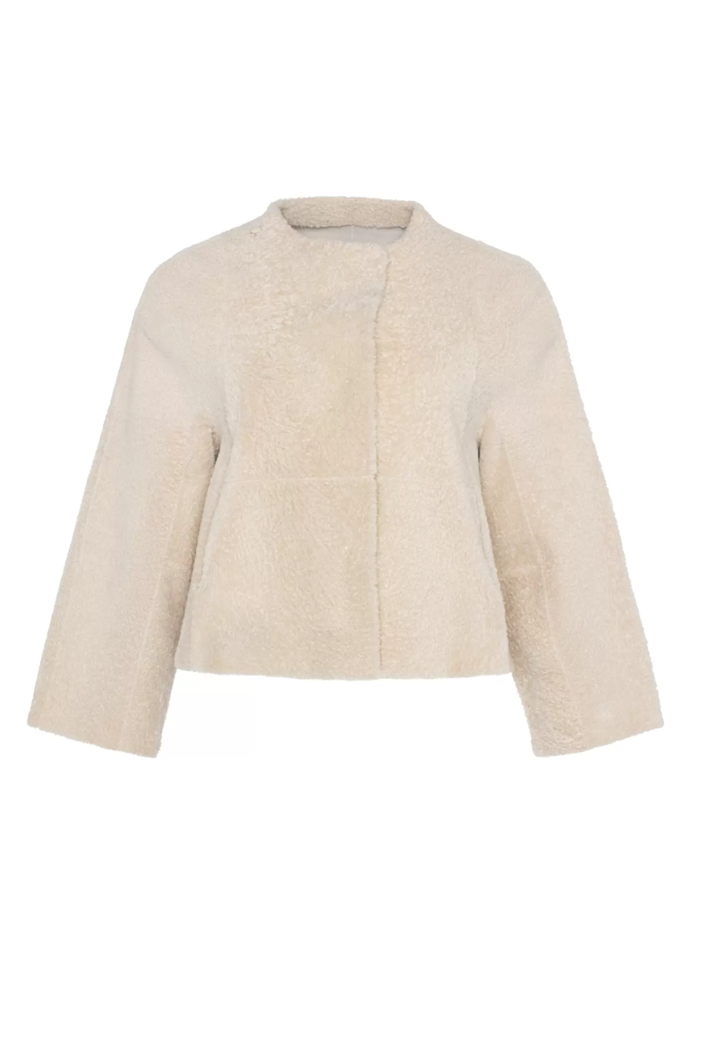 Women GORSKI Montreal Reversible Collarless New Zealand Shearling Lamb Jacket With 3/4 Sleeves