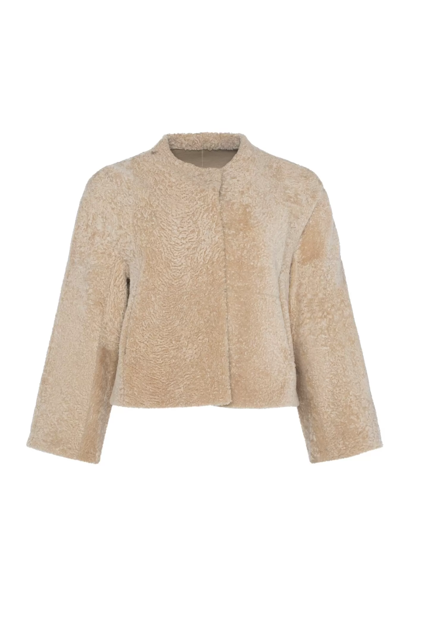 Women GORSKI Montreal Reversible Collarless New Zealand Shearling Lamb Jacket With 3/4 Sleeves