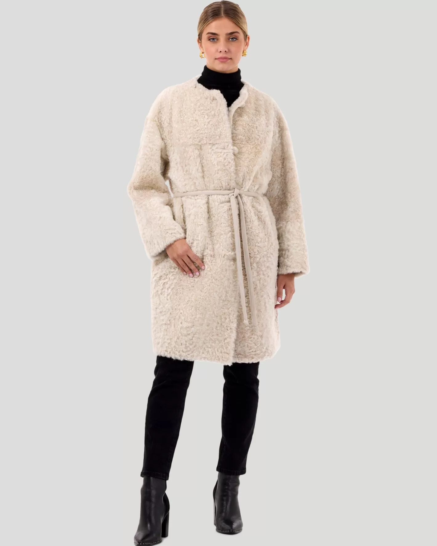 Women GORSKI Montreal Reversible Collarless Select Shearling Lamb Short Coat